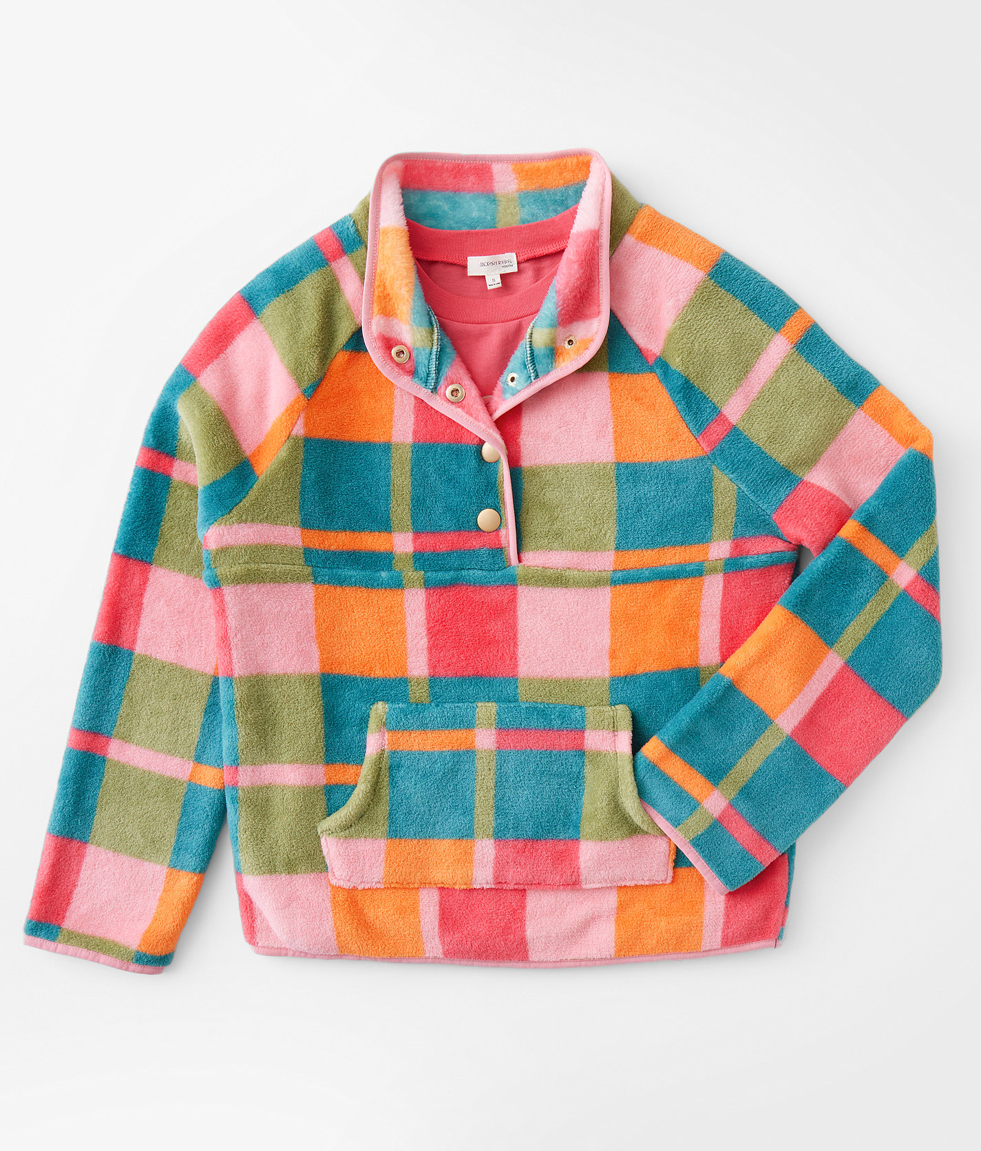 Girls - BKE Quarter Snap Wubby Pullover - Girl's Sweatshirts in Peony Honeysuckle Gulfstr