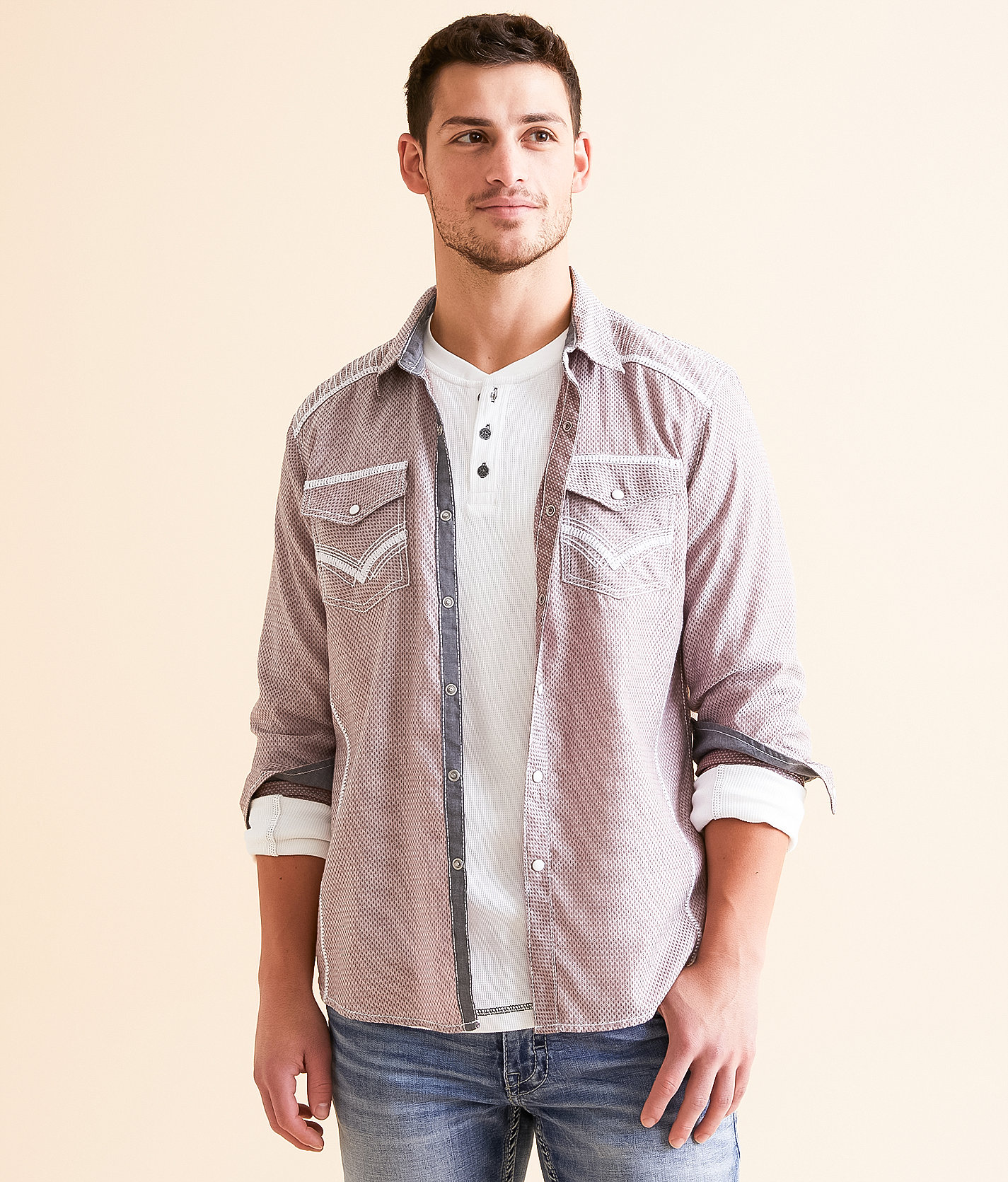 Buckle Black Embroidered Standard Shirt - Men's Shirts in Mauve White