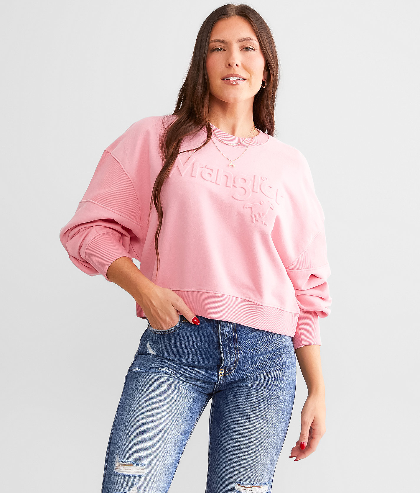 Wrangler® Puffy Cropped Pullover - Women's Sweatshirts in Pink