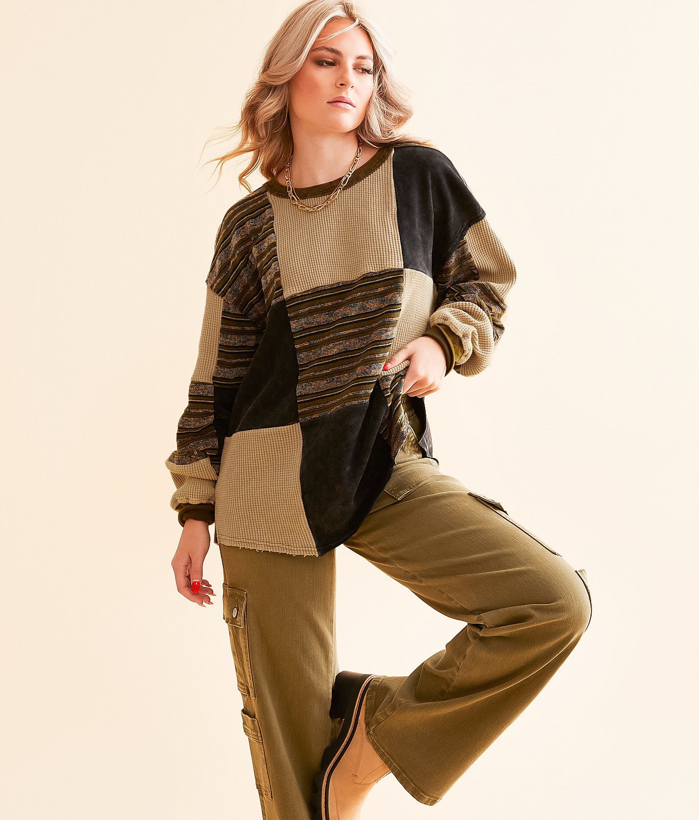 Gilded Intent Pieced Checker Pullover - Women's Sweatshirts in Multi