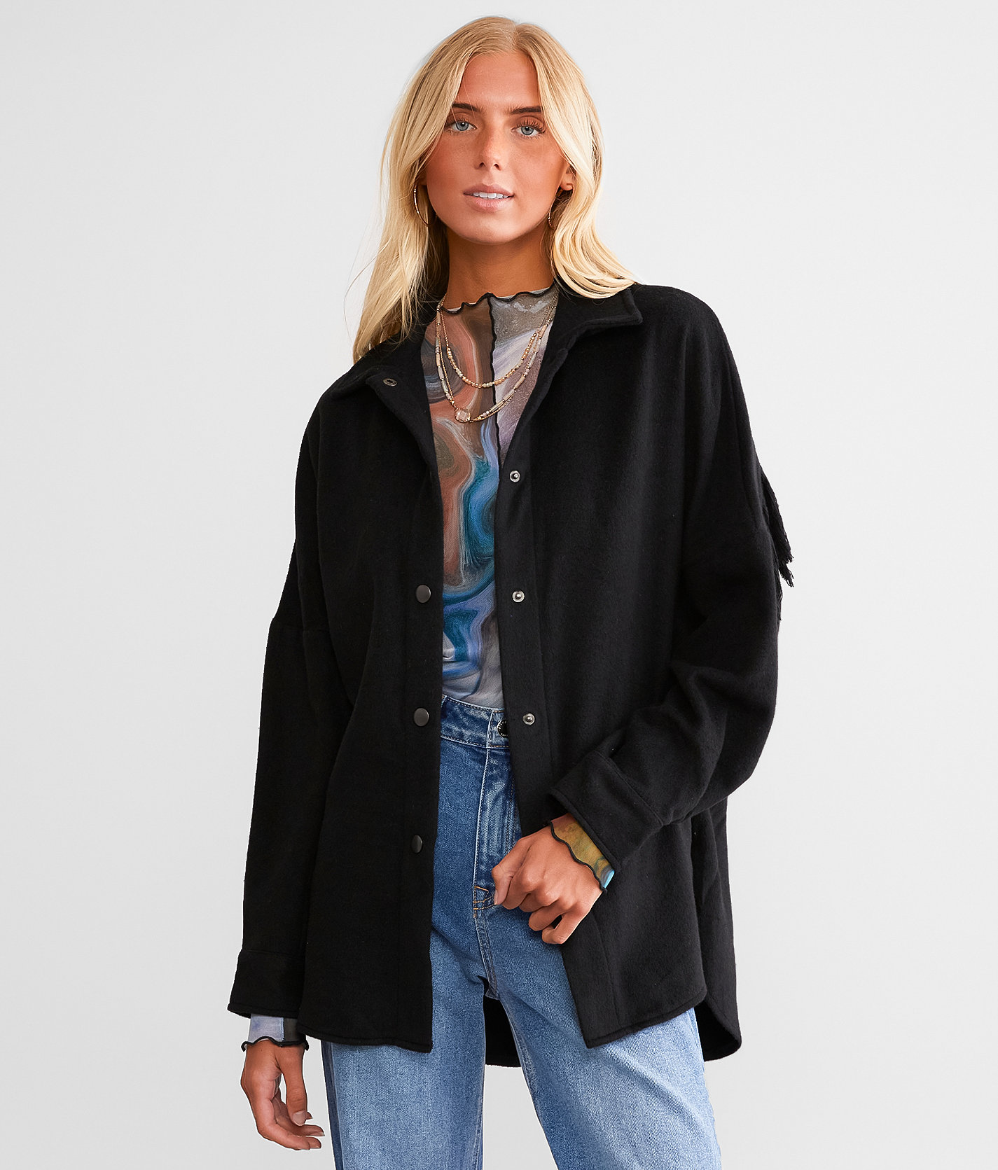 Hyfve Fringe Shacket - Women's Coats & Jackets in Black