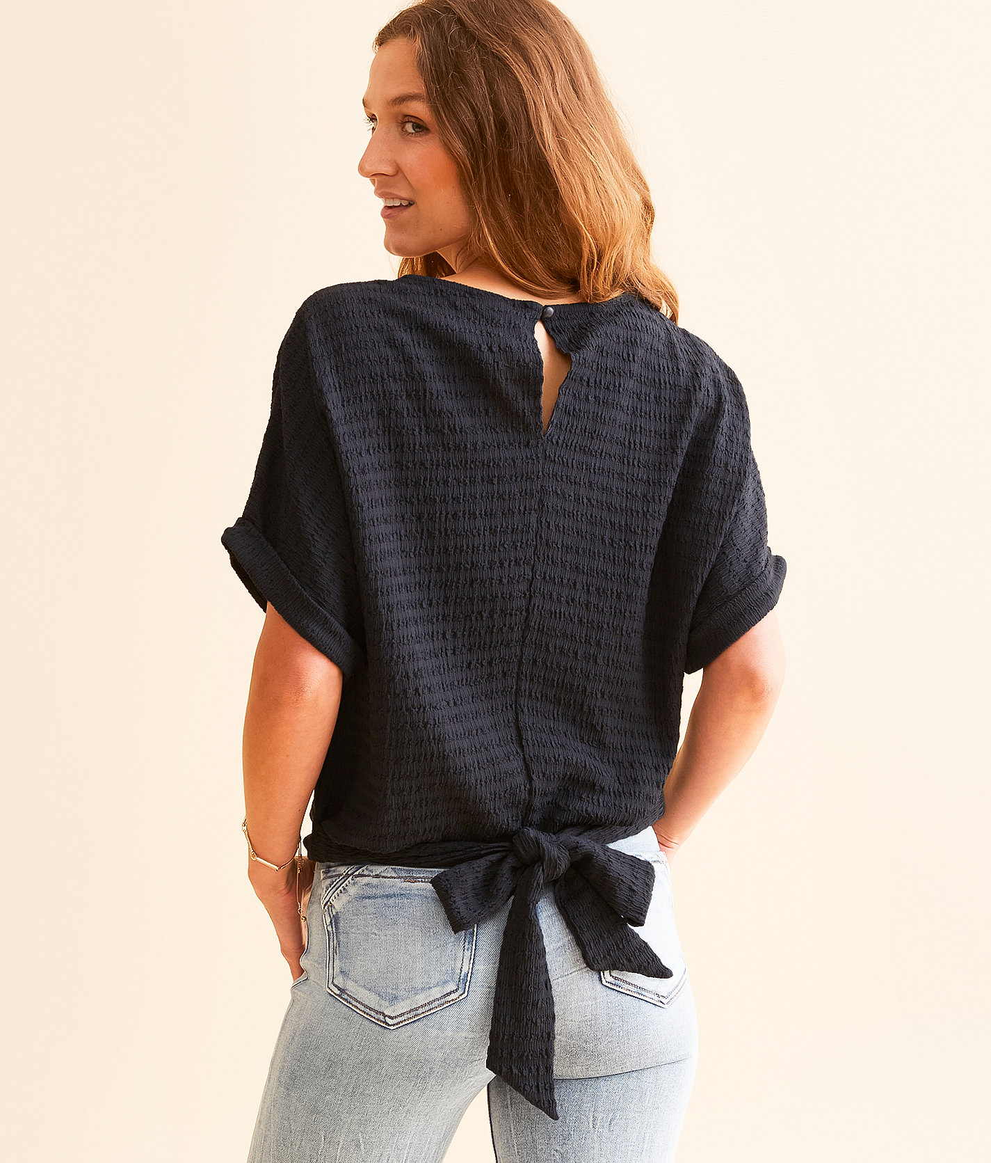 Daytrip Back Tie Dolman Top - Women's Shirts & Blouses in Navy
