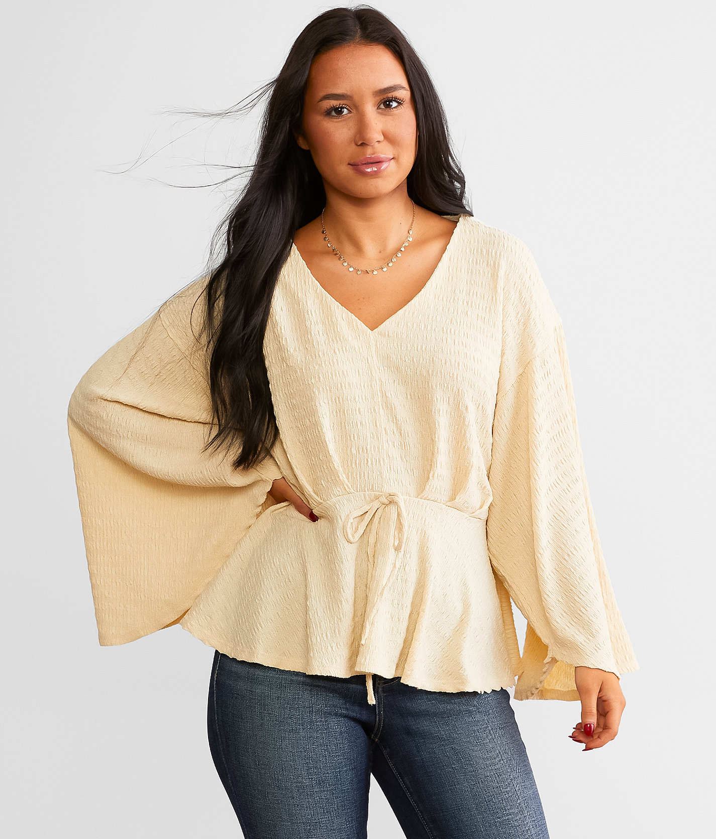 Daytrip Textured Peplum Top - Women's Shirts & Blouses in Cream