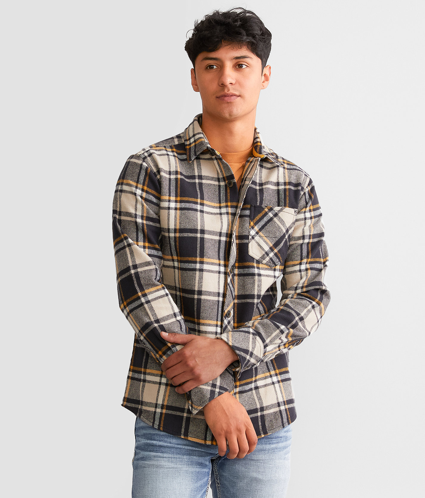 Departwest Plaid Flannel Shirt - Men's Shirts in Beige Charcoal