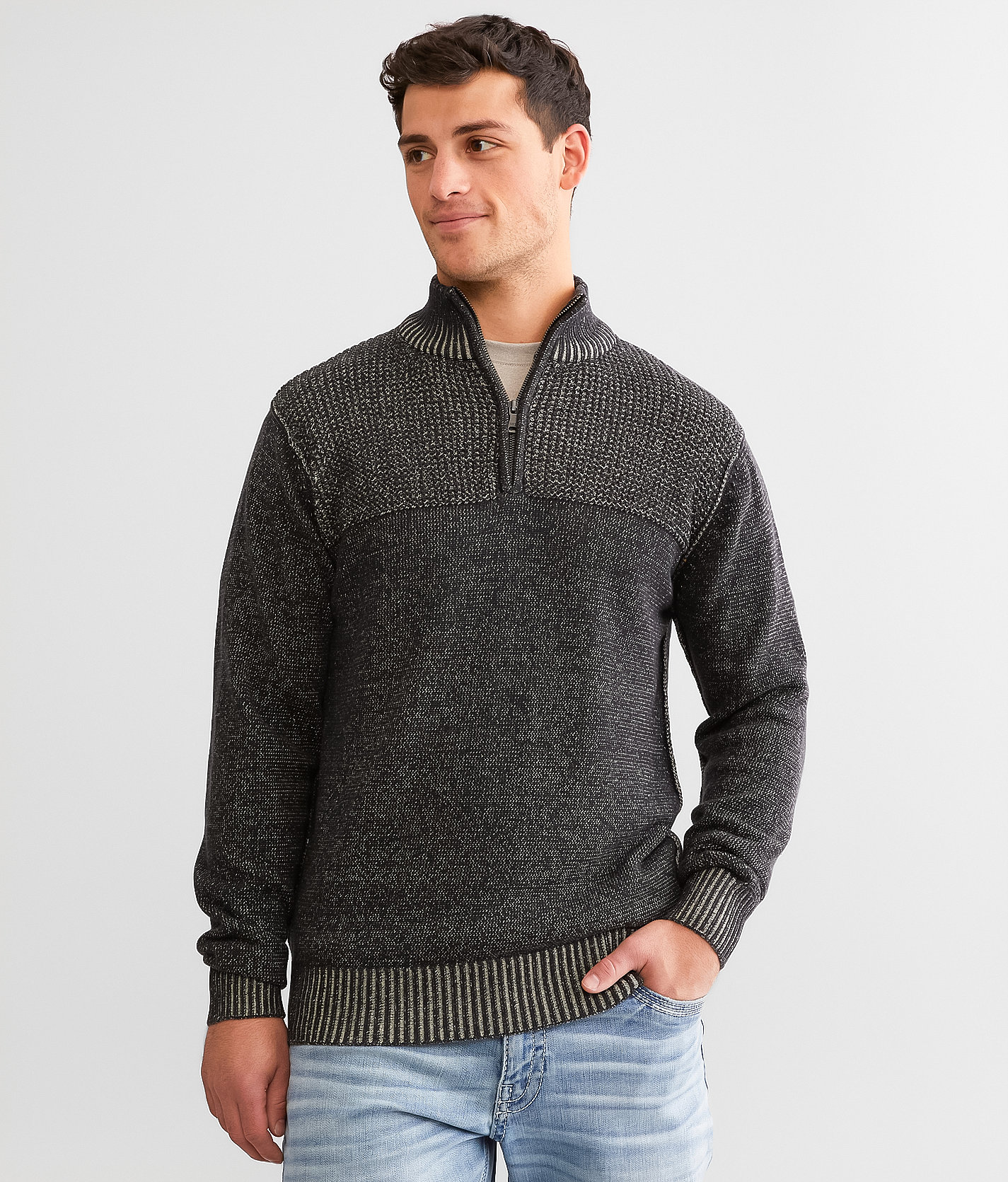 BKE Quarter Zip Sweater - Men's Sweaters in Jet Black Peyote