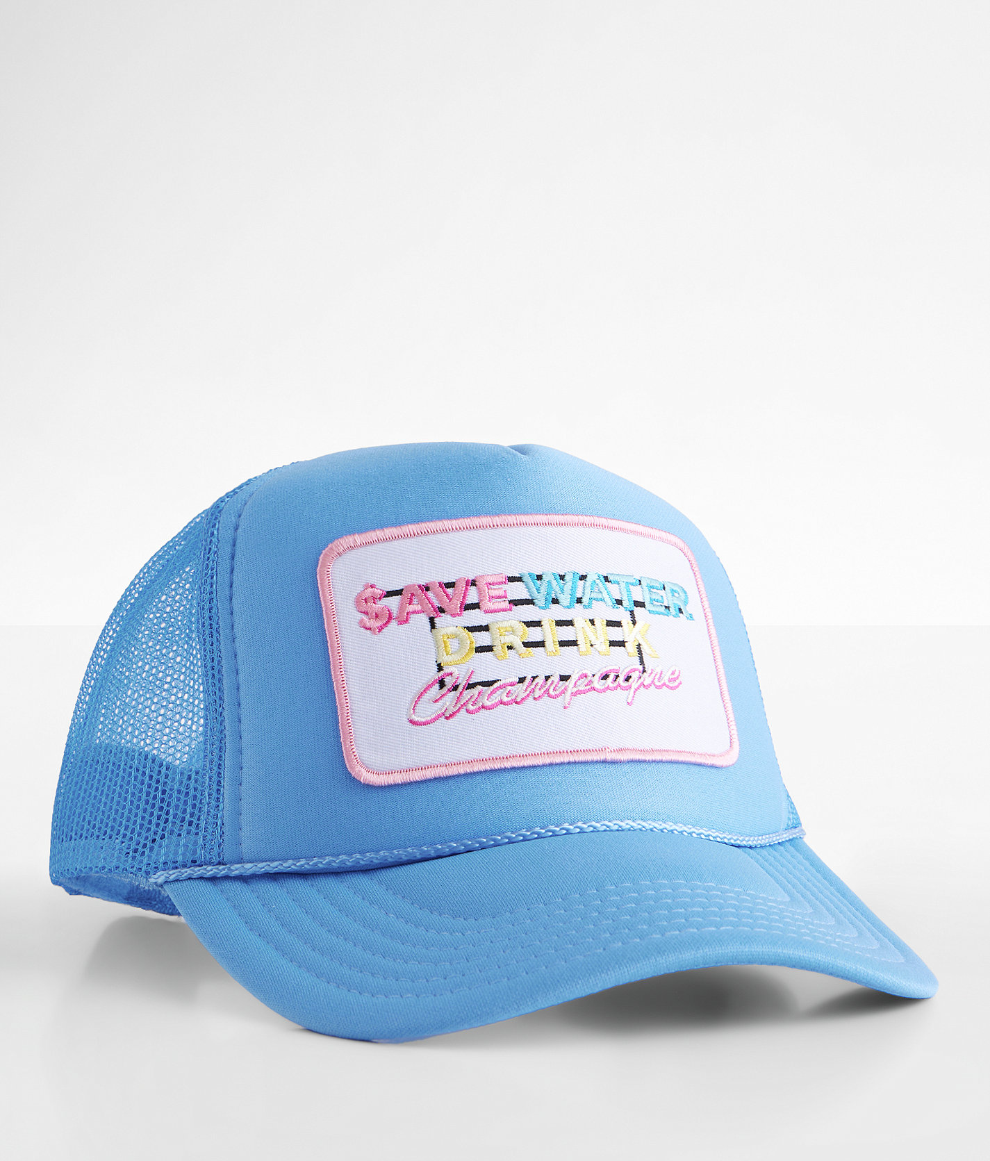MADLEY. Save Water Drink Champagne Trucker Hat - Women's Hats in Blue