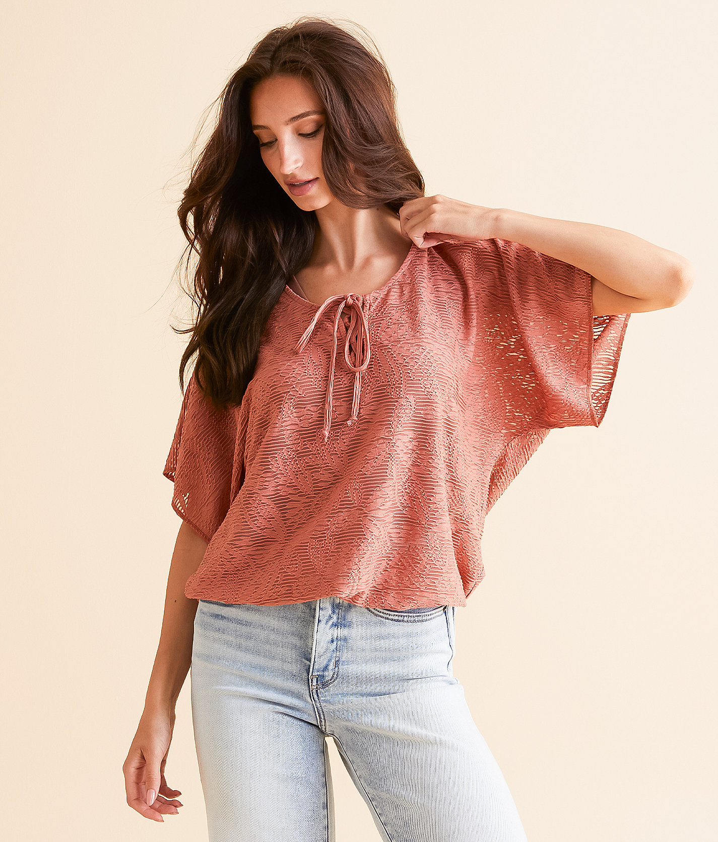 Daytrip Textured Lace-Up Top - Women's Shirts & Blouses in Aragon