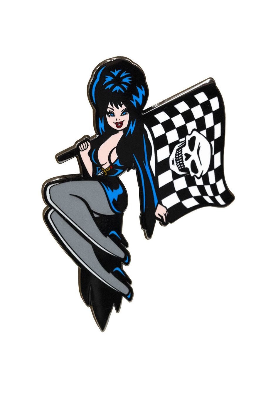 Elvira Racing Flag Skull Enamel Pin