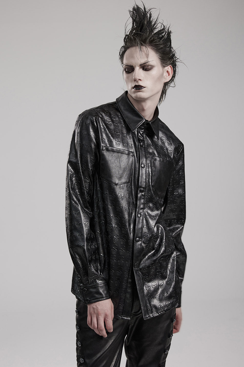 Embossed Skulls Leather Shacket