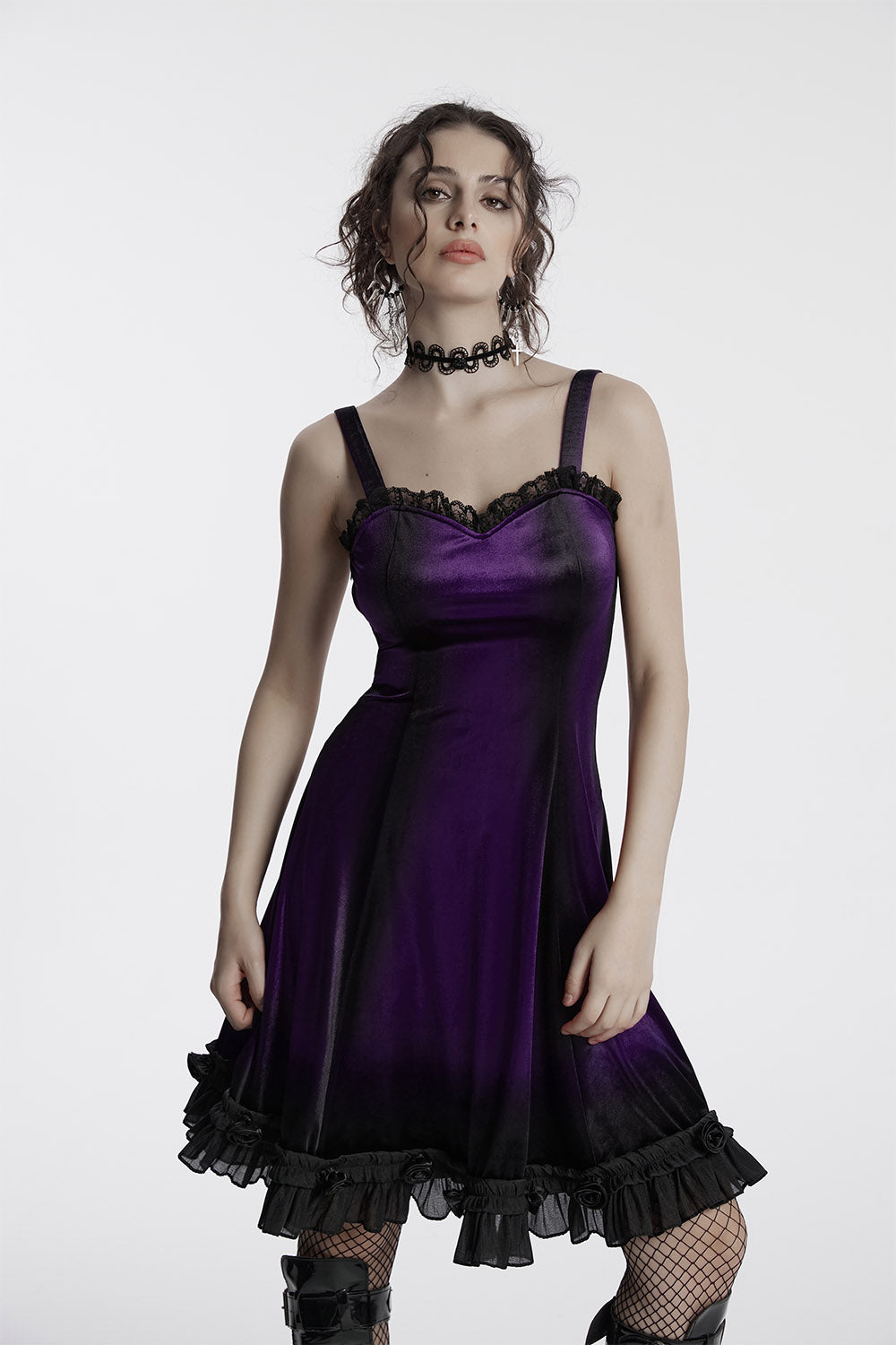 Purple Crystal Ruffled Mini Dress [Violet]