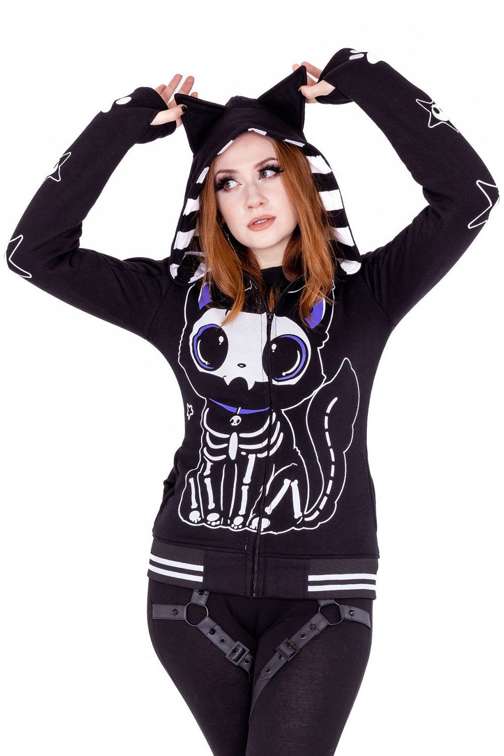 Skeleton Cat Hoodie [BLACK]
