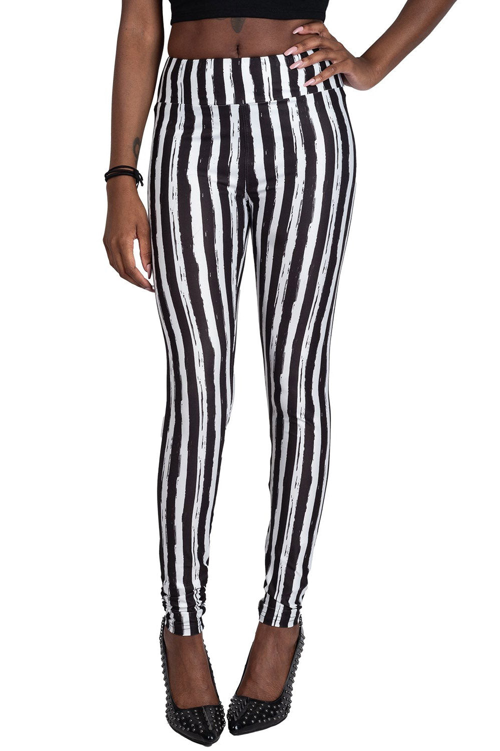Black and White Striped High Waisted Leggings
