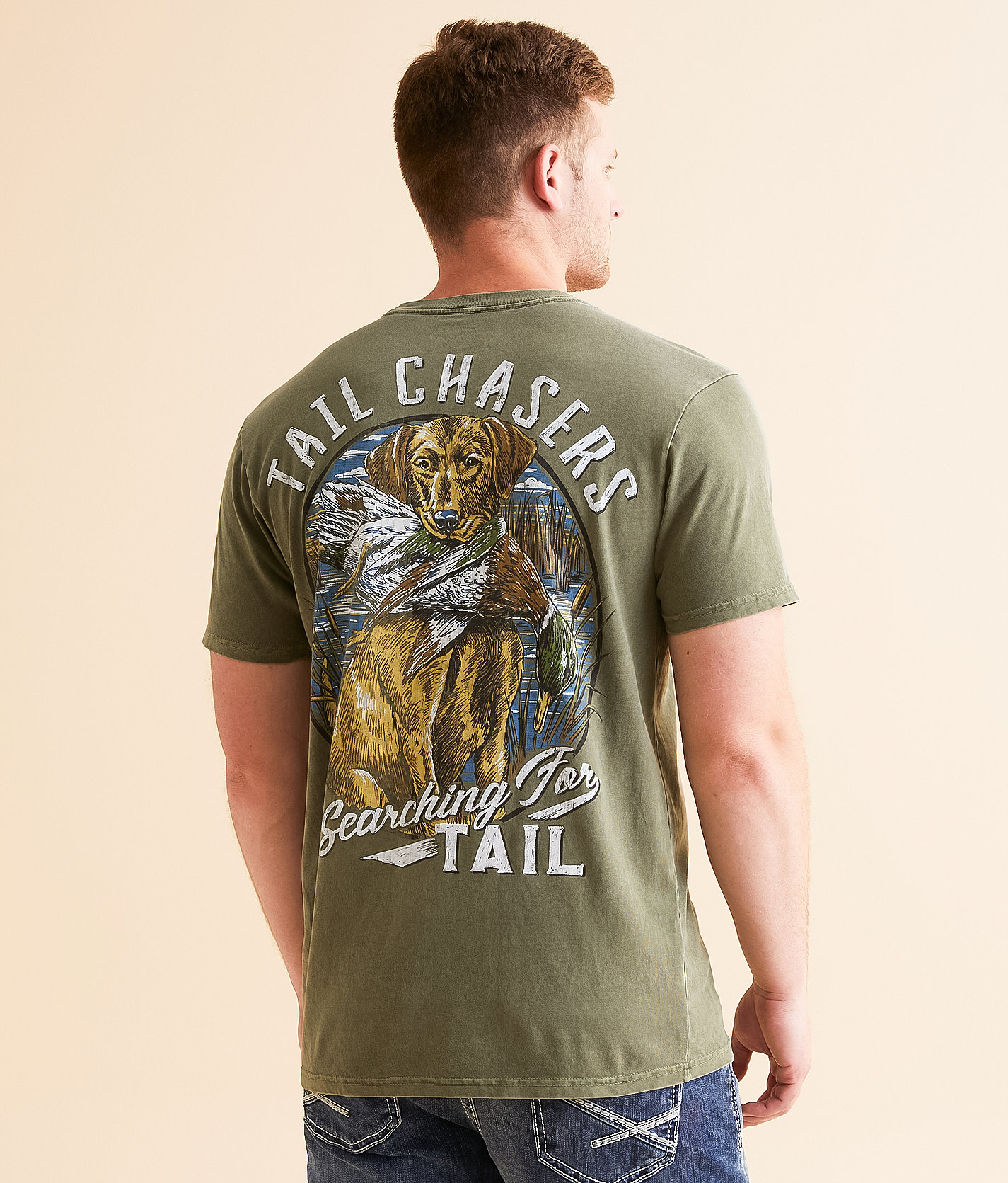 Tail Chasers Club Dog & Duck T-Shirt - Men's T-Shirts in Moss Pigment Dye