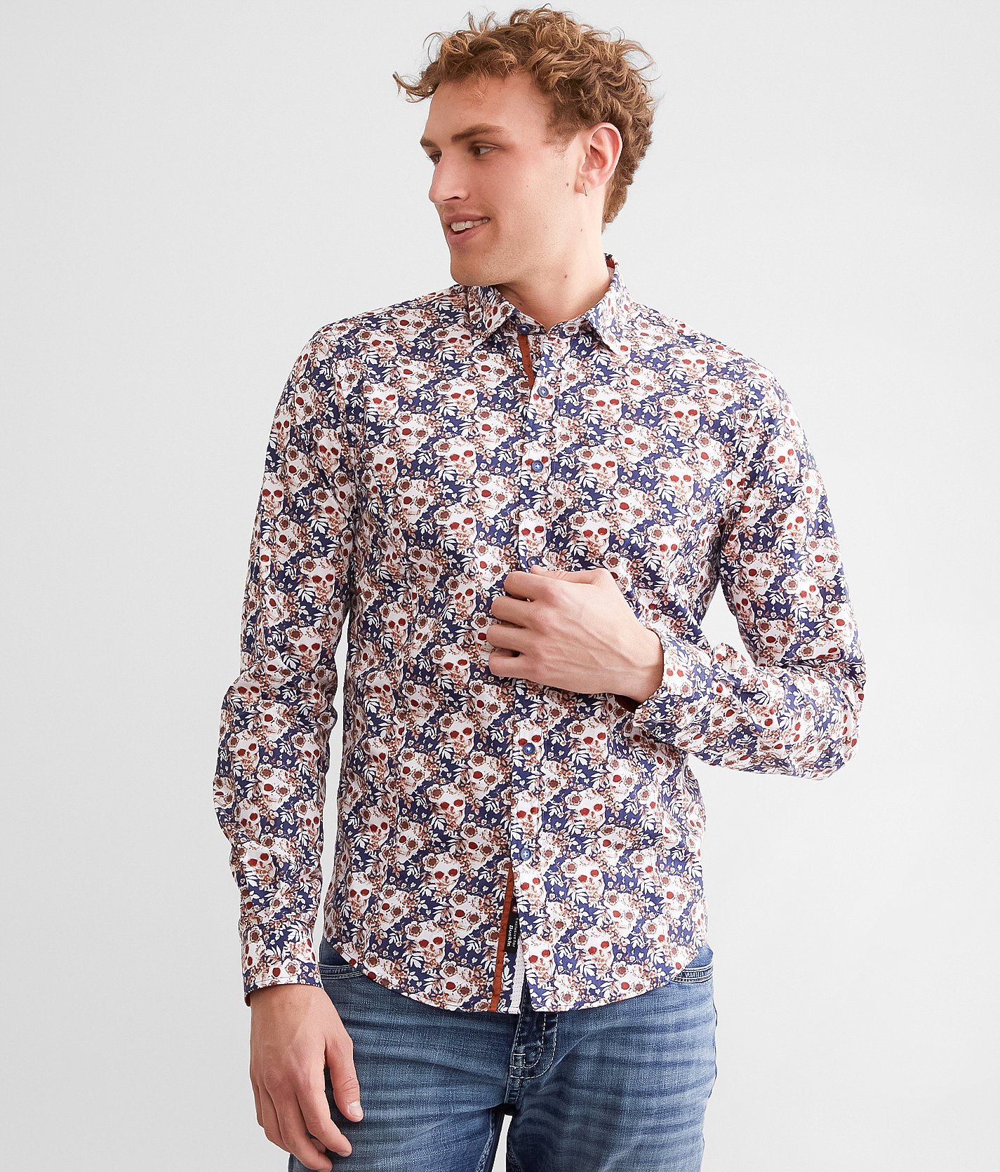 Eight X Floral Skull Shirt - Men's Shirts in Navy