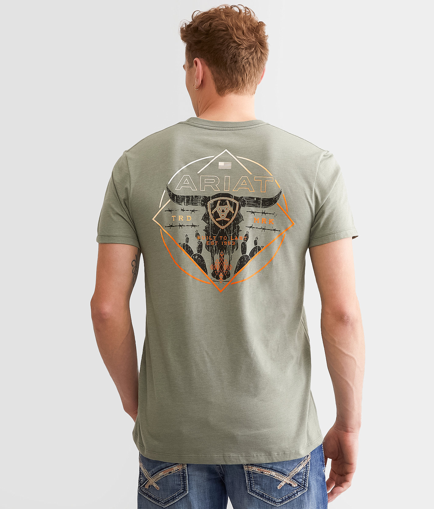 Ariat Triple Stacker T-Shirt - Men's T-Shirts in Olive Heather