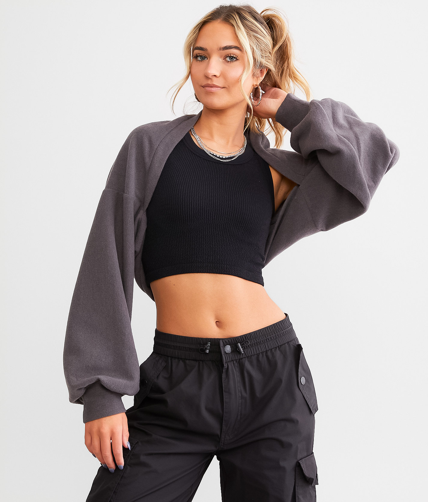 Illa Illa Cropped Bolero Cardigan Sweater - Women's Sweaters in Charcoal