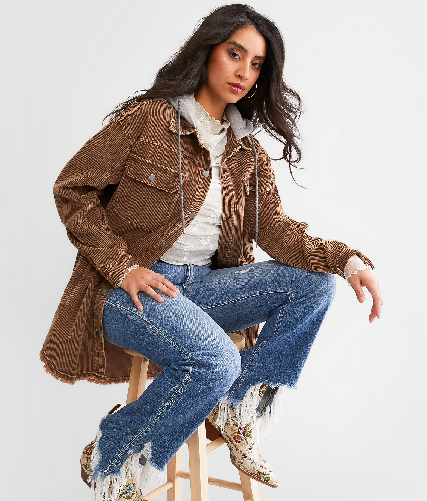 BKE Hooded Corduroy Jacket - Women's Coats & Jackets in Brown