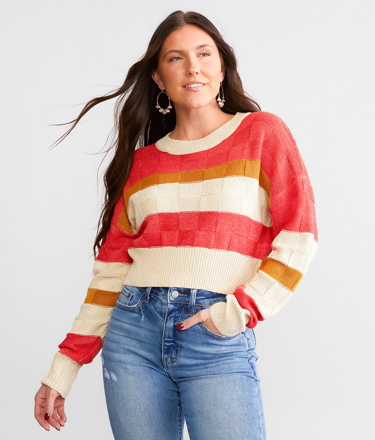 Willow & Root Striped Sweater - Women's Sweaters in Red Brown Cream