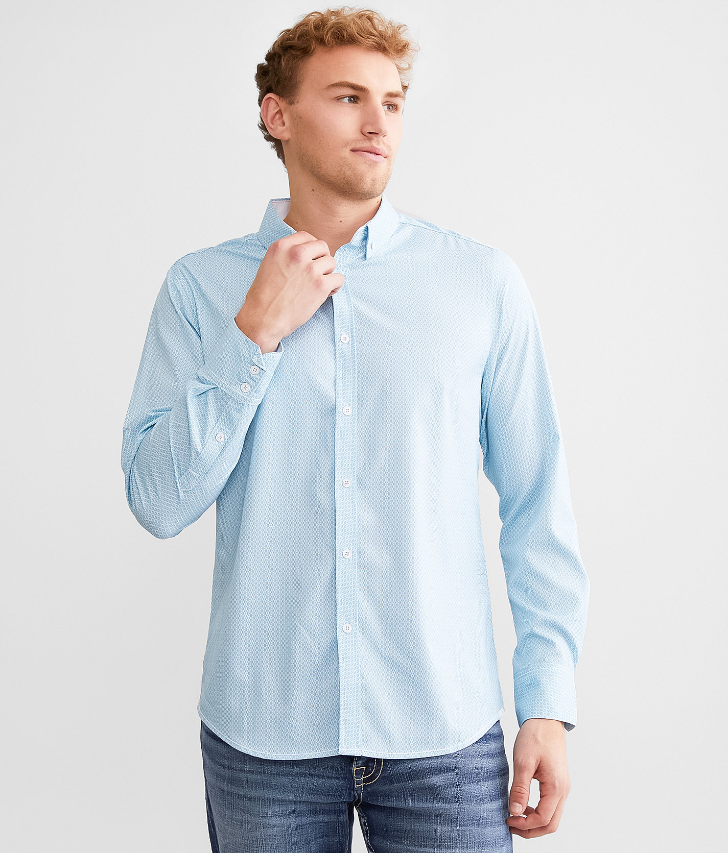 J.B. Holt Standard Performance Stretch Shirt - Men's Shirts in Turquoise White