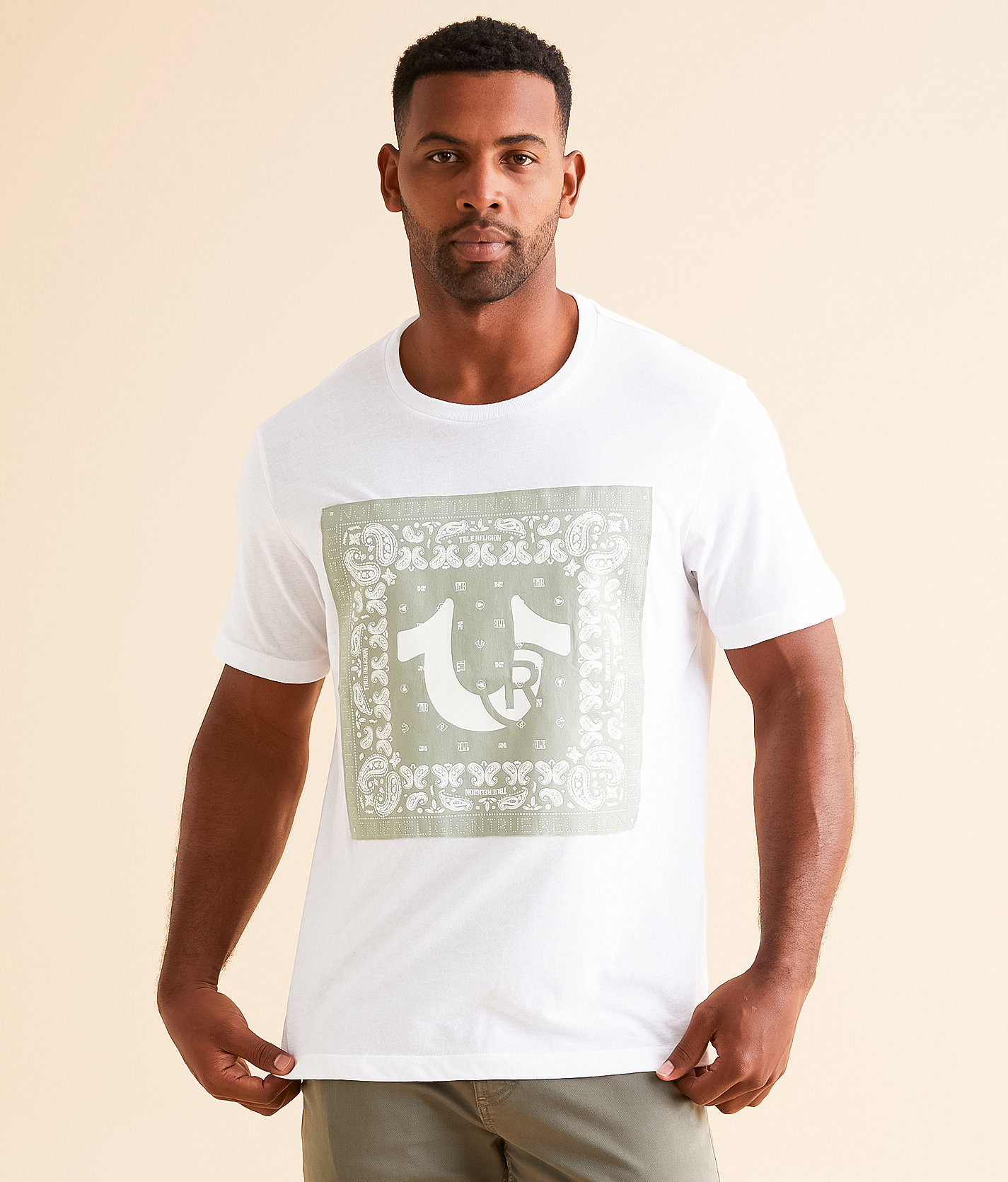 True Religion Fray Applique T-Shirt - Men's T-Shirts in Optic White