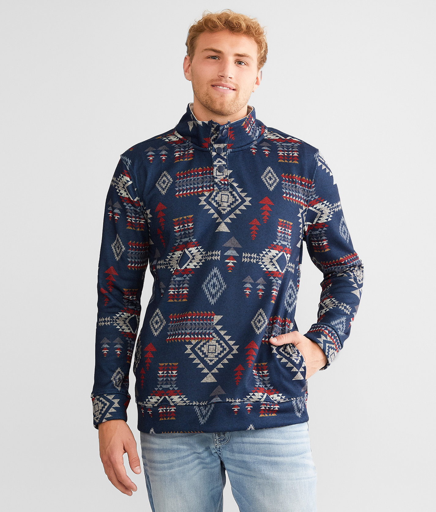 Departwest Southwestern Quarter Snap Pullover - Men's Sweatshirts in Navy