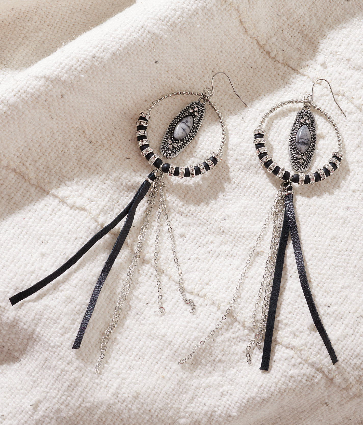Sterling & Stitch Western Stone Fringe Drop Earring - Women's Jewelry in Black Silver