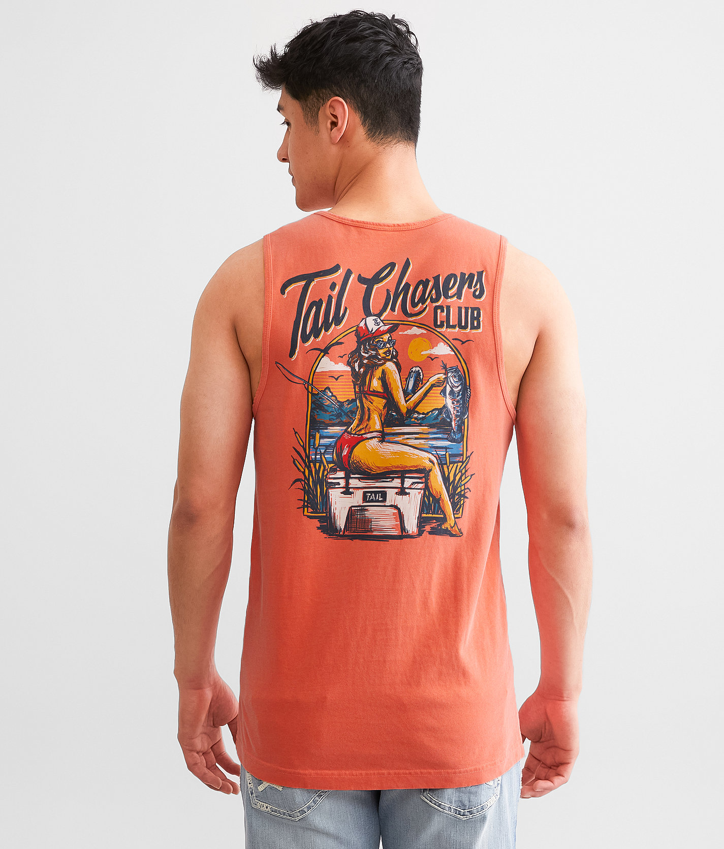 Tail Chasers Club Hooked Up Tank Top - Men's Tank Tops in Bright Salmon Pigment Dye