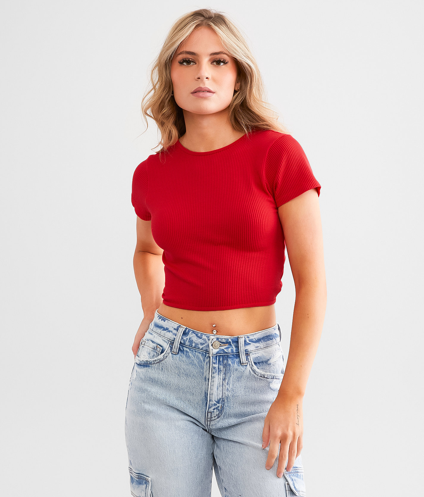 Freshwear Ribbed Stretch Top - Women's Shirts & Blouses in Tomato Puree