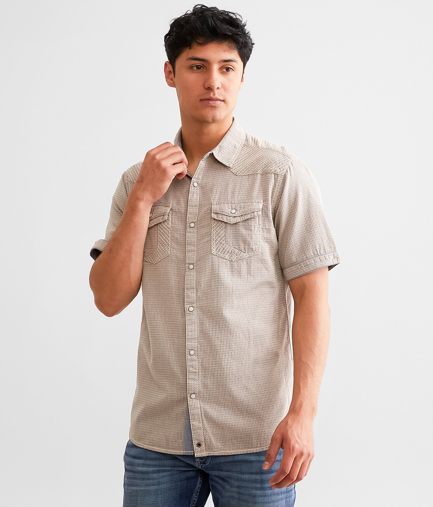 Buckle Black Textured Athletic Shirt - Men's Shirts in Beige