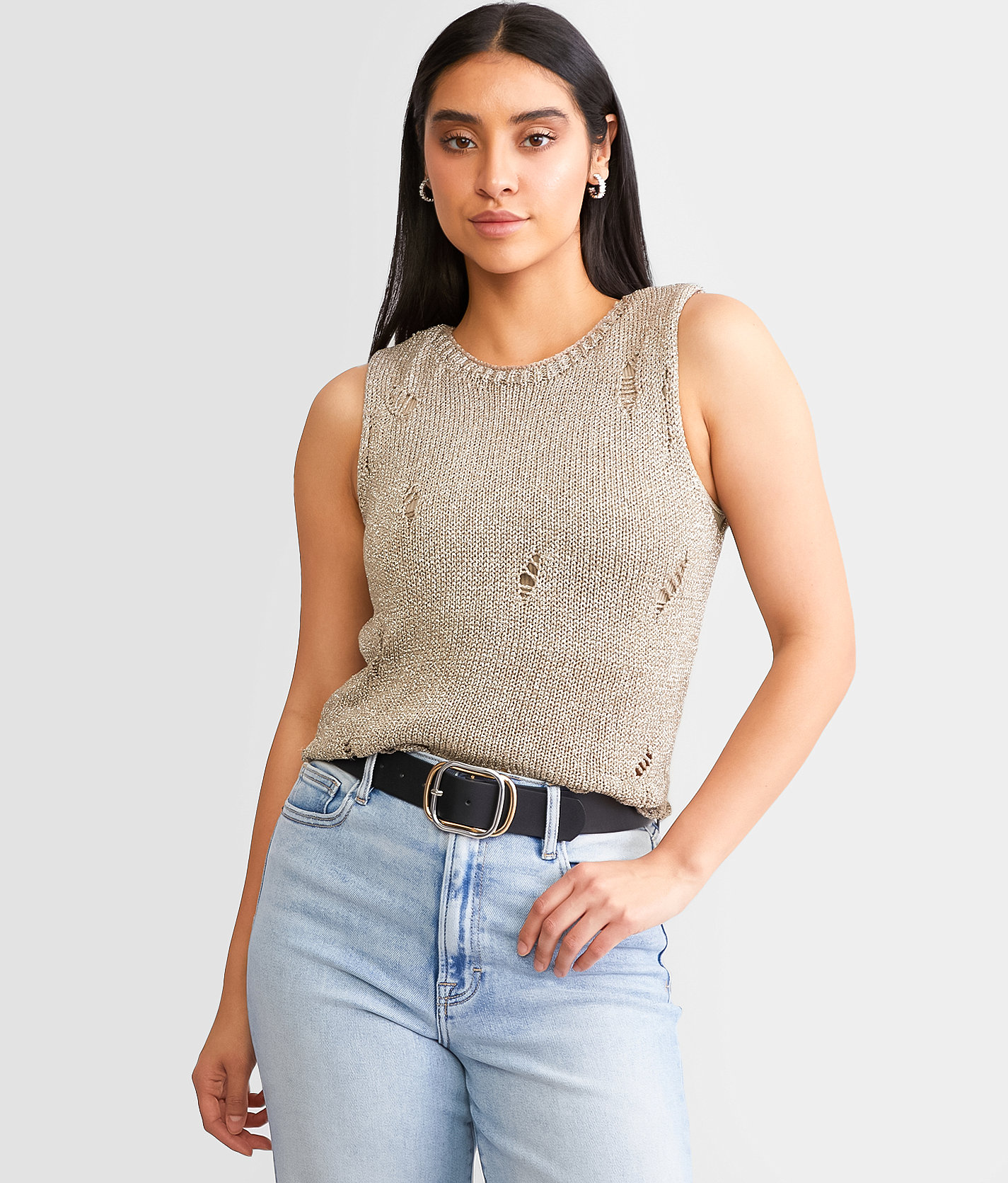 Emory Park Metallic Sweater Vest - Women's Sweaters in Taupe