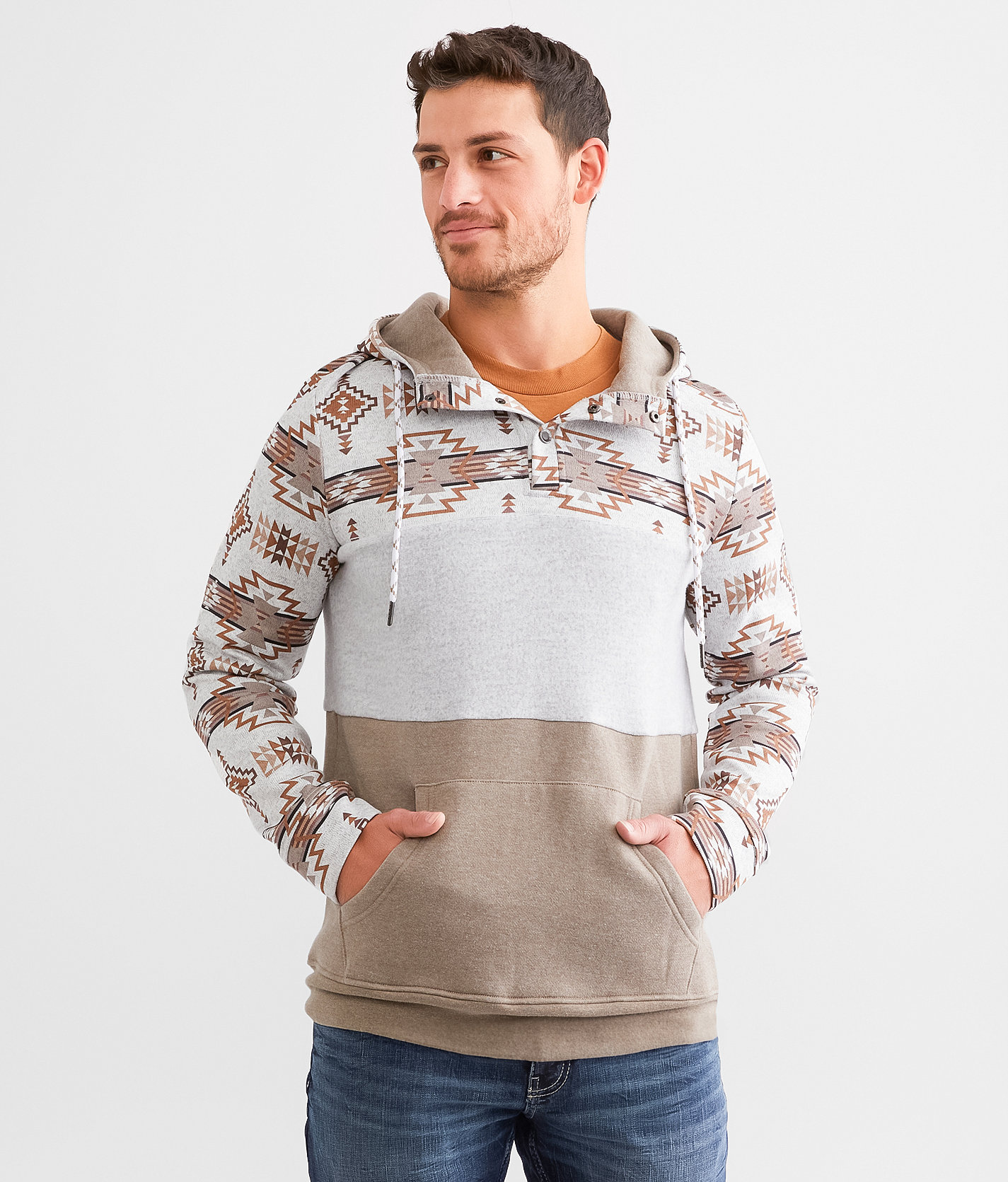 Departwest Southwestern Henley Hoodie - Men's Sweatshirts in Brindle