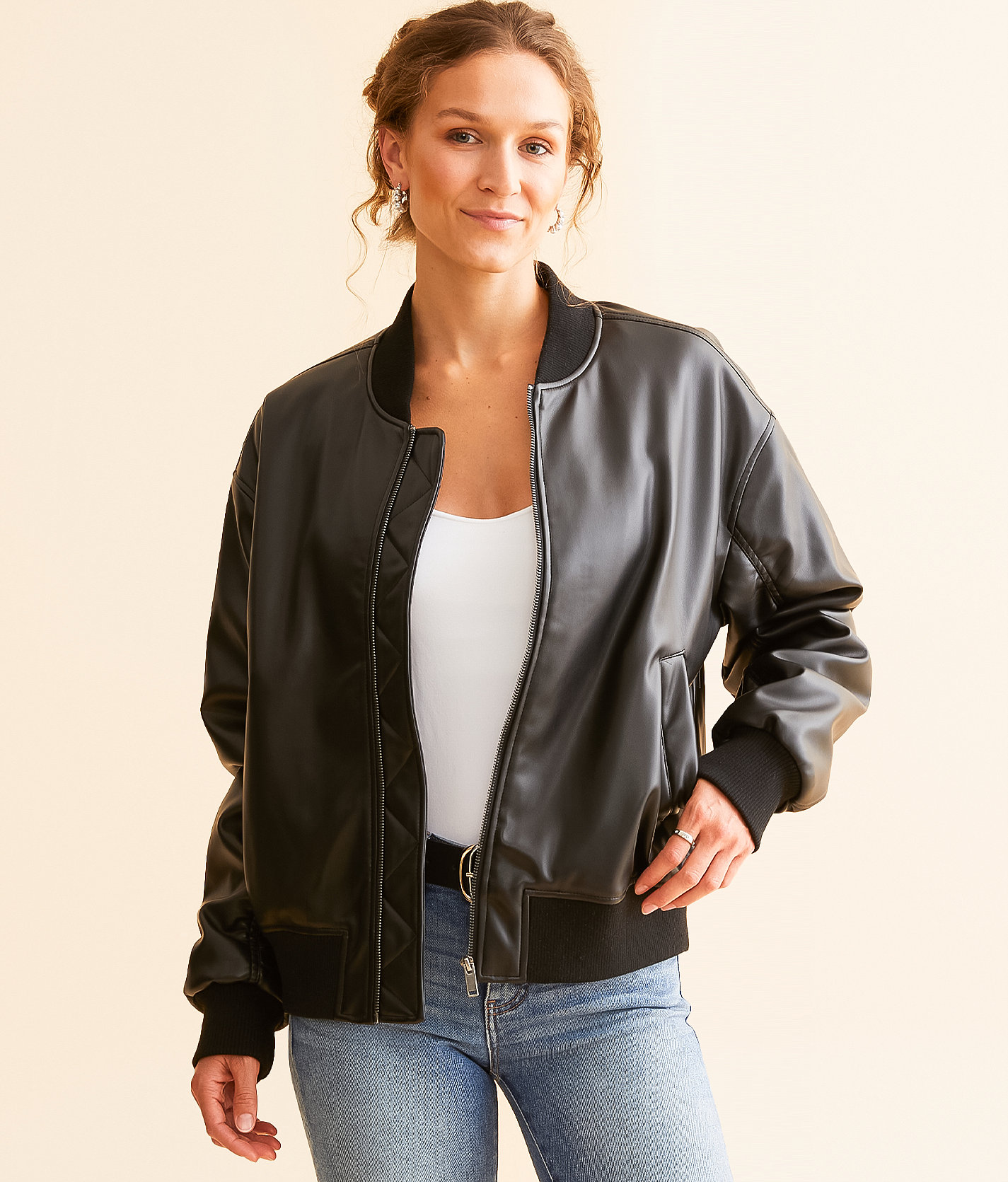 Vila Faux Leather Bomber Jacket - Women's Coats & Jackets in Black