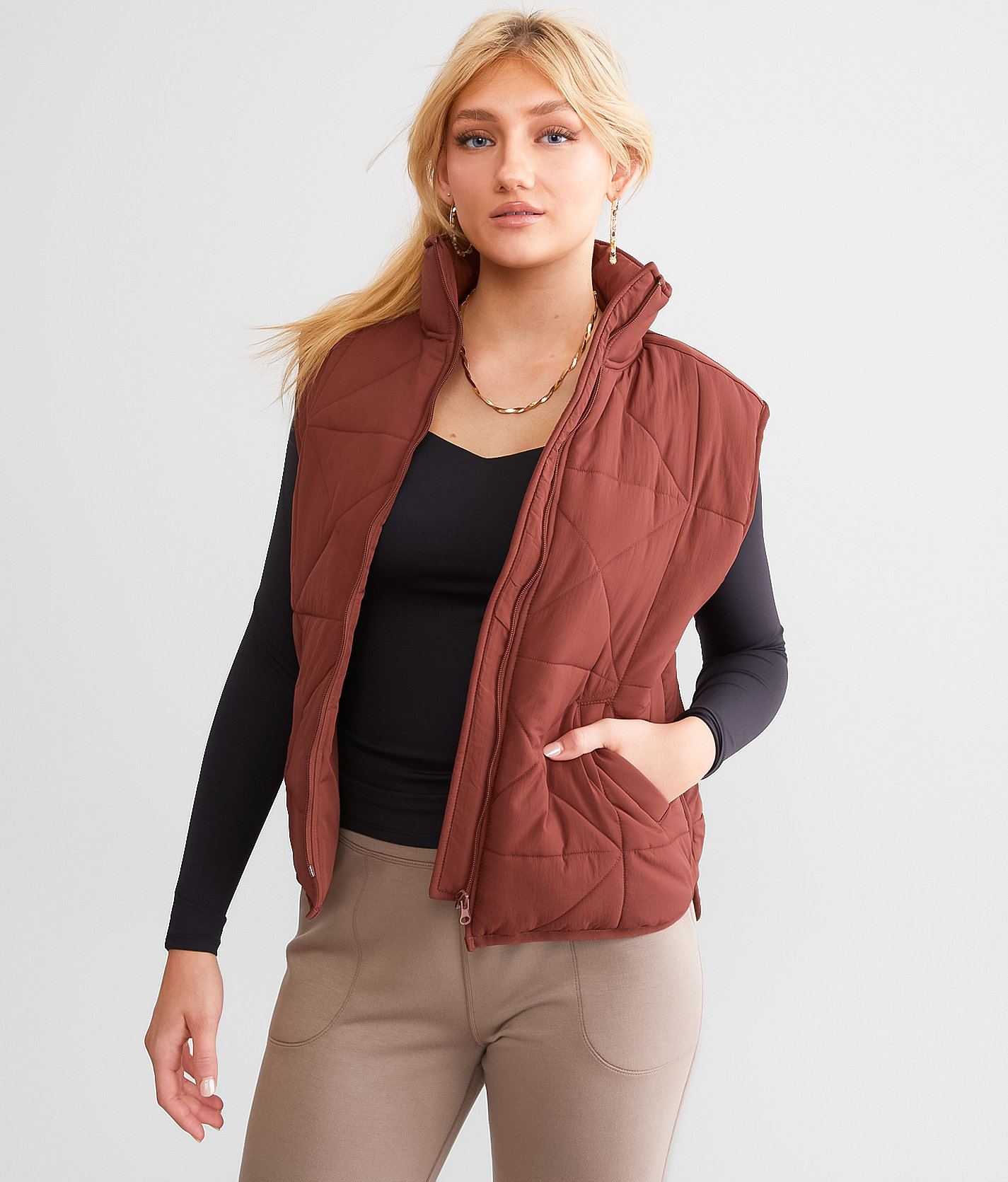 BKE Quilted Nylon Vest - Women's Coats & Jackets in Hot Chocolate