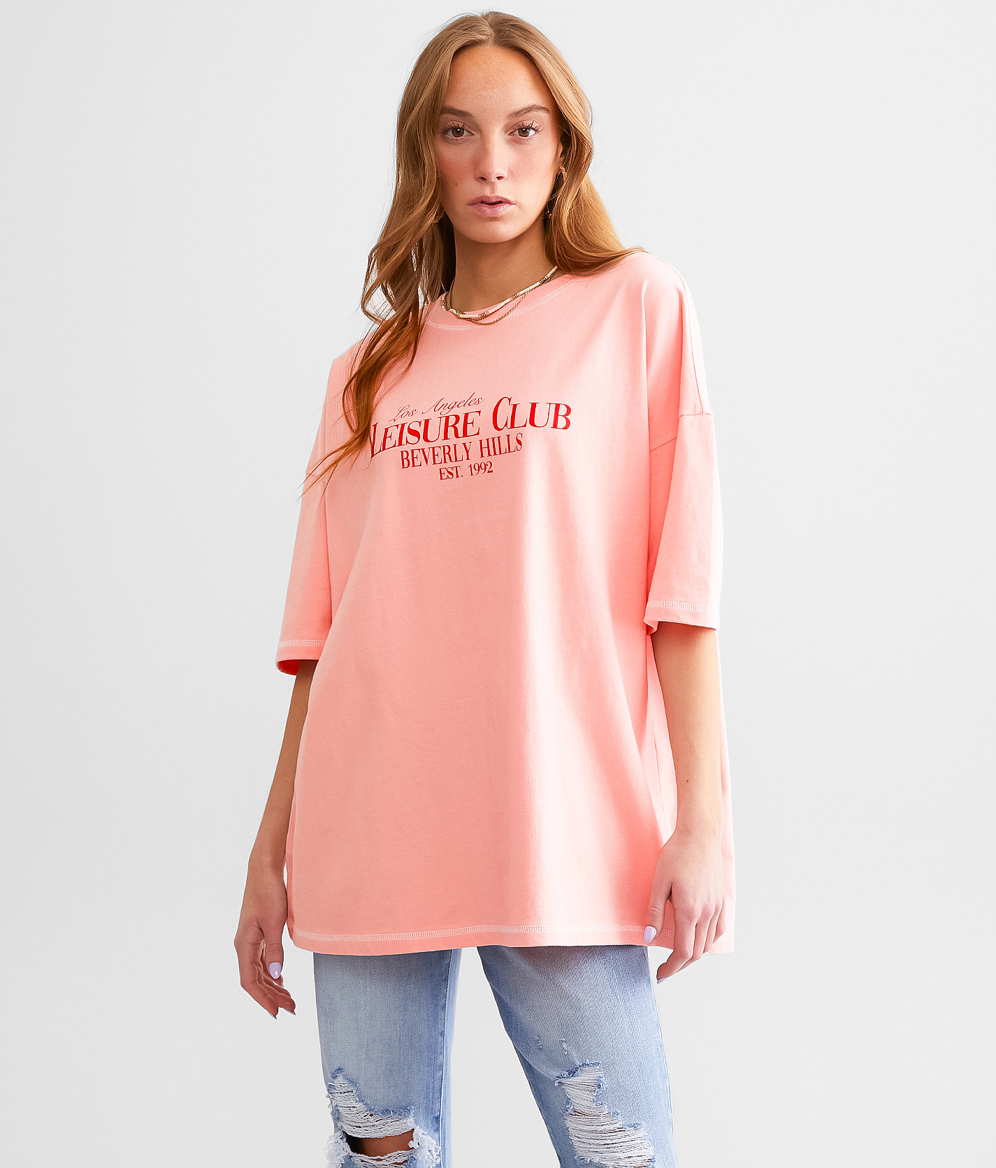 FITZ + EDDI Los Angeles Leisure Club T-Shirt - One Size - Women's T-Shirts in Peaches and Cream