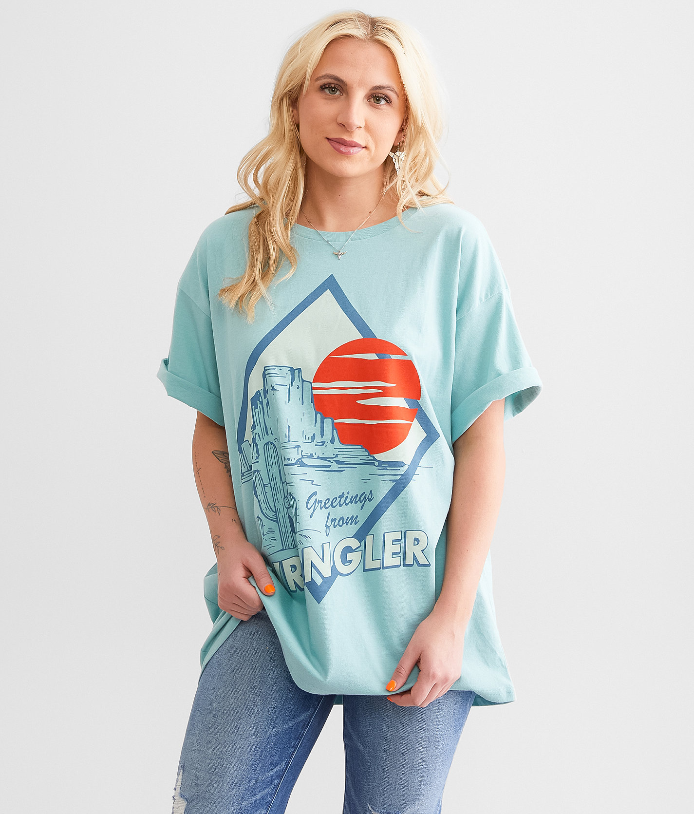 Wrangler® Greetings Oversized T-Shirt - Women's T-Shirts in Aquifer