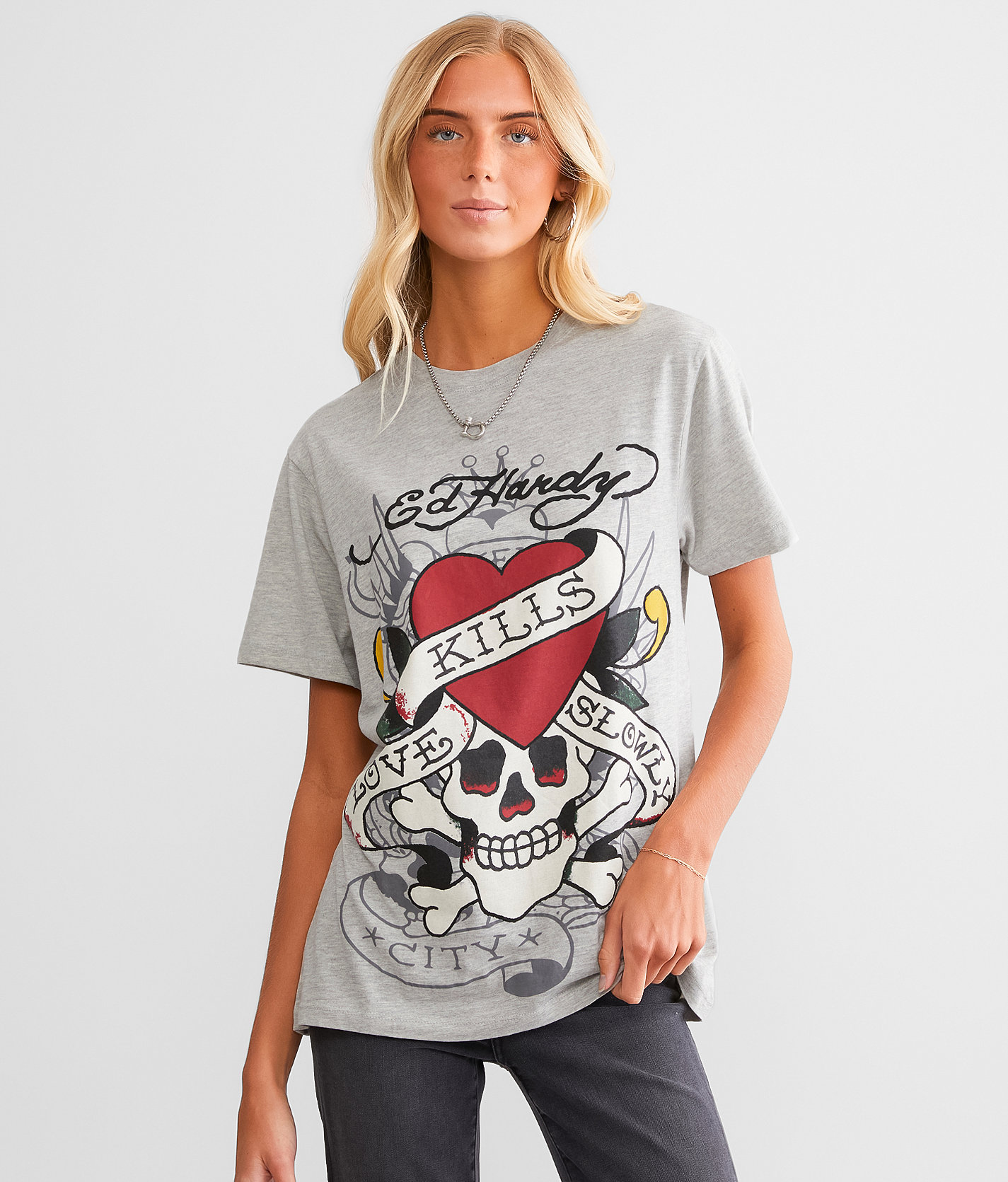 Ed Hardy Skull T-Shirt - Women's T-Shirts in Heather Grey