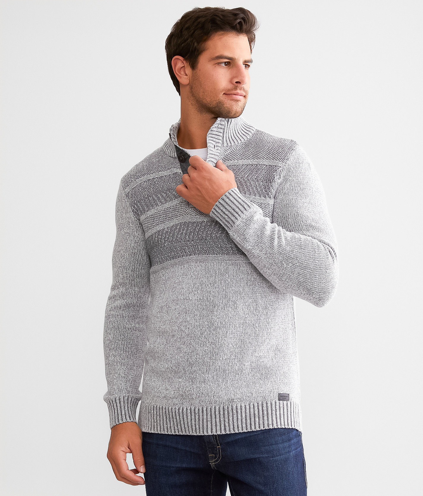 Outpost Makers Textured Henley Sweater - Men's Sweaters in Ice Heather