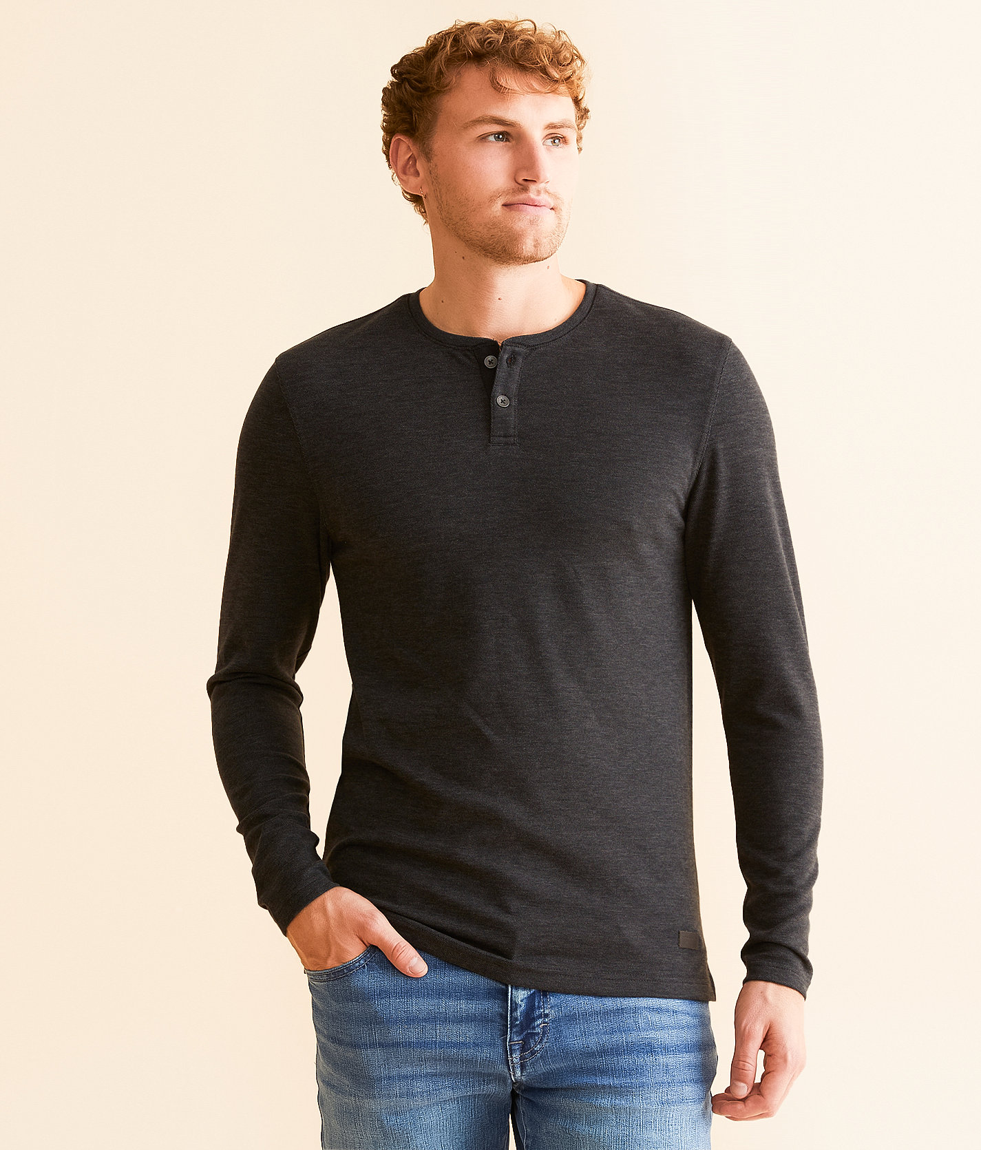 Outpost Makers Heathered Henley - Men's T-Shirts in Black White