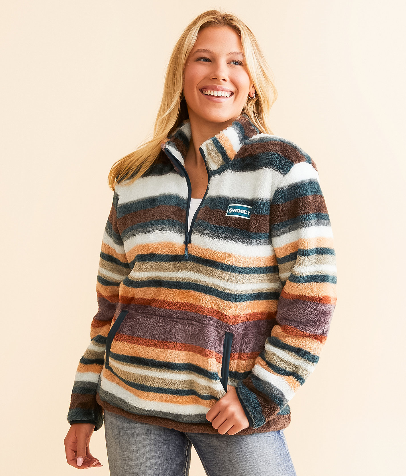 Hooey Striped Fleece Pullover - Women's Sweatshirts in Brown Blue