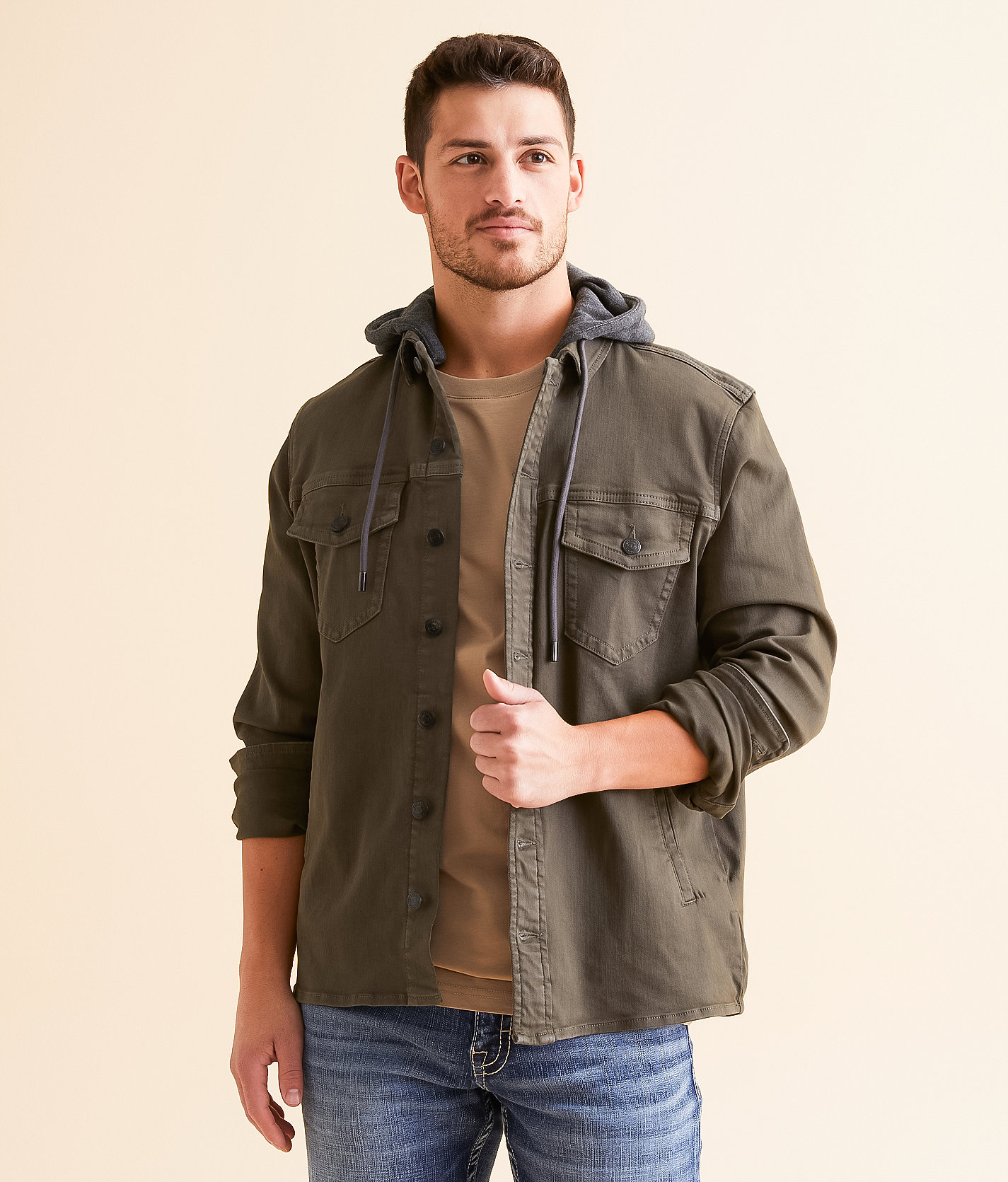 BKE Bradley Denim Stretch Shacket - Men's Coats & Jackets in Olive