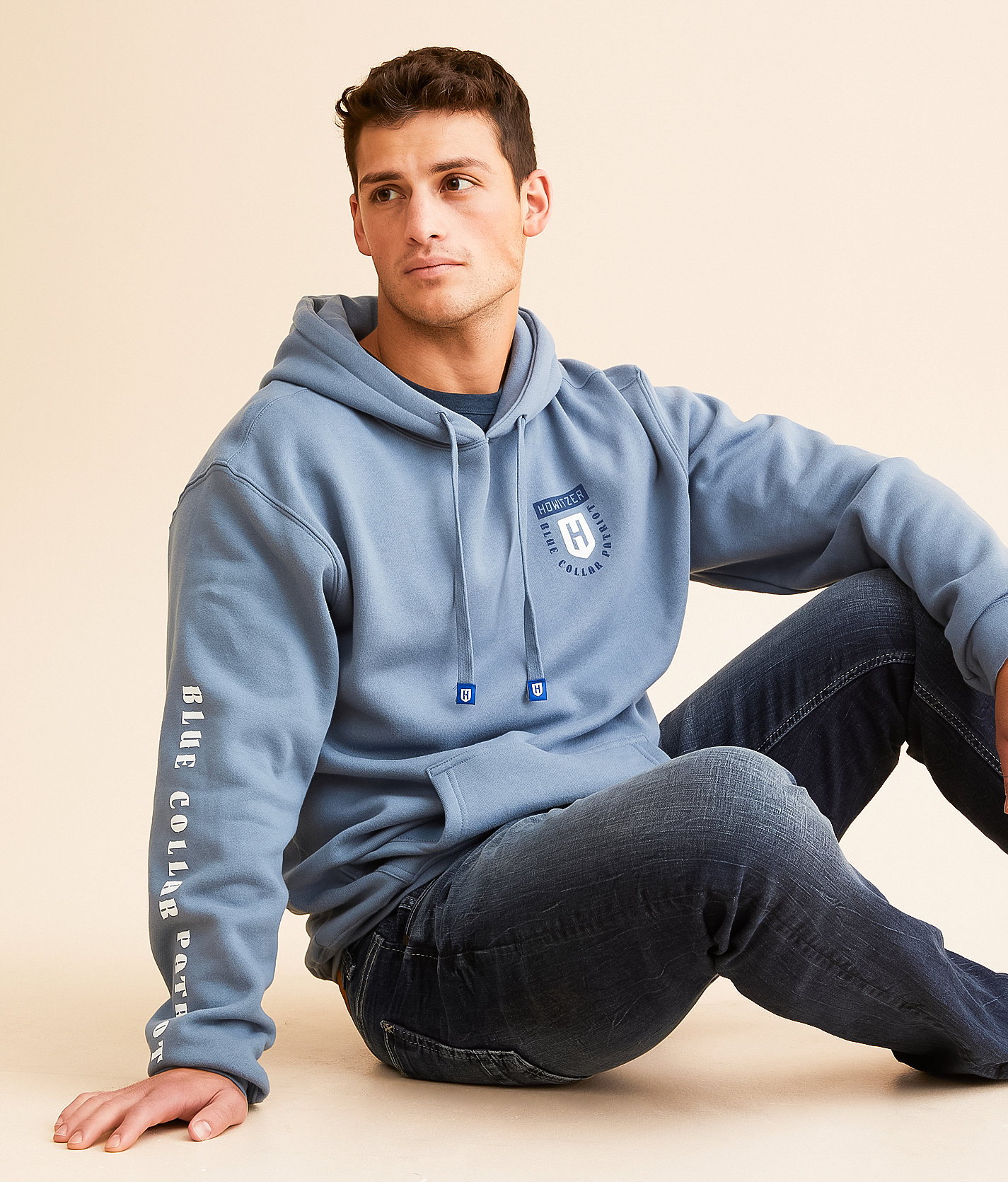 Howitzer Choke Hold Blue Collar Hooded Sweatshirt - Men's Sweatshirts in Steel Blue