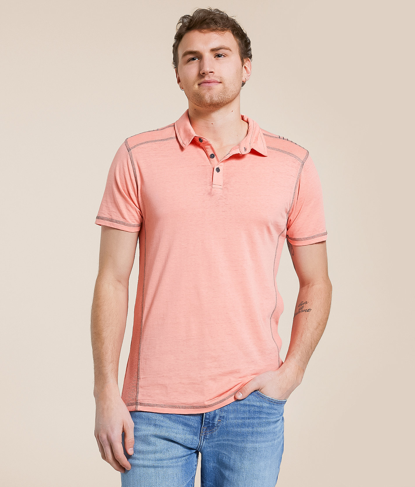 Buckle Black Burnout Polo - Men's Polos in Nectar