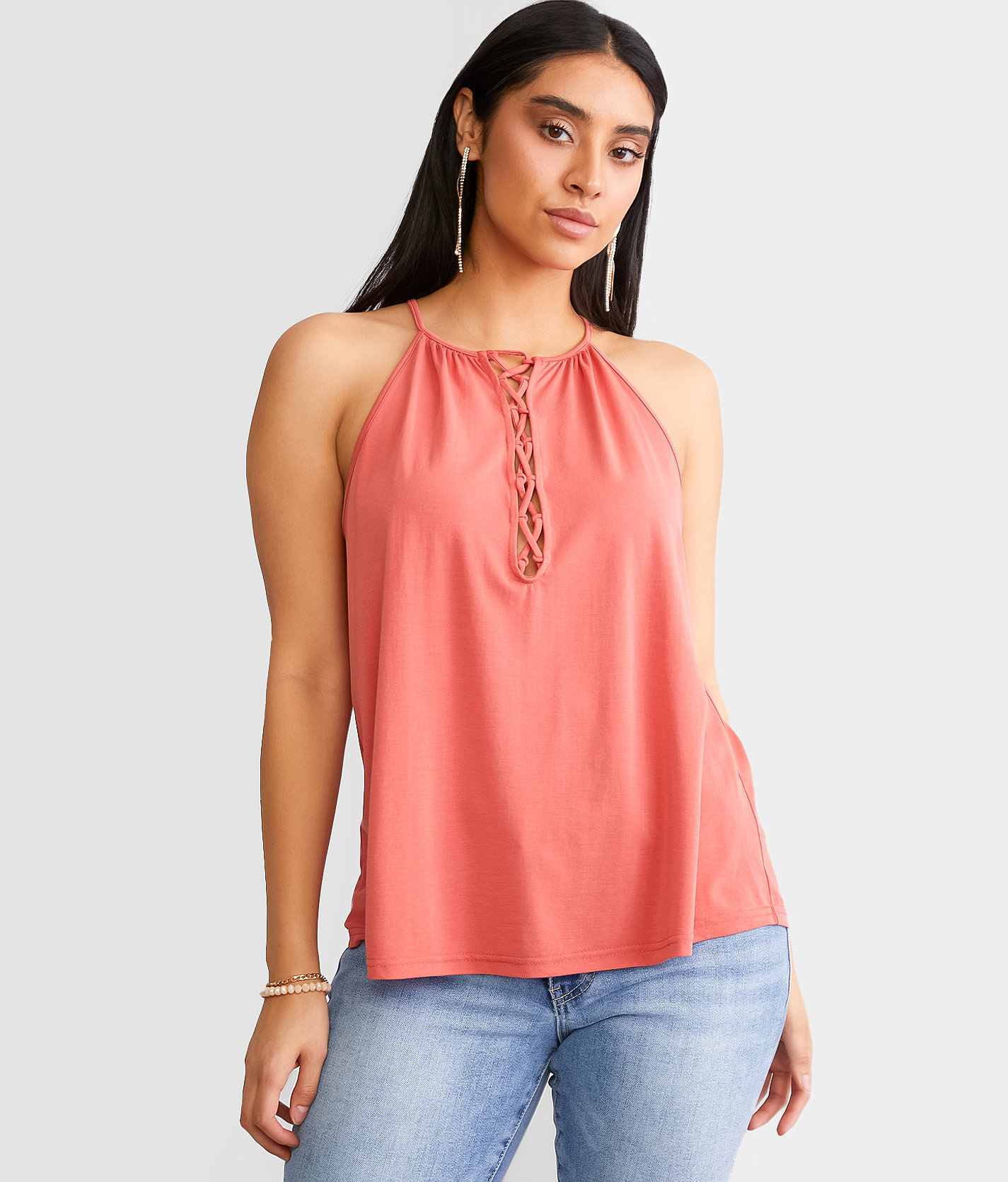 Daytrip Lace-Up Tank Top - Women's Tank Tops in Spiced Coral