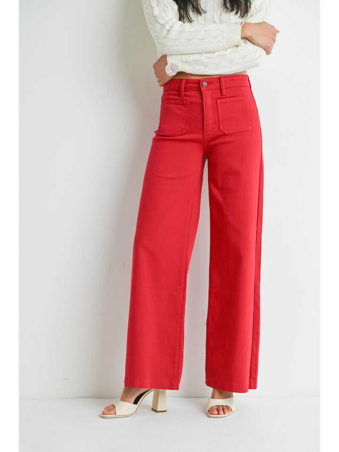 Patch Pocket Wide Leg-Red