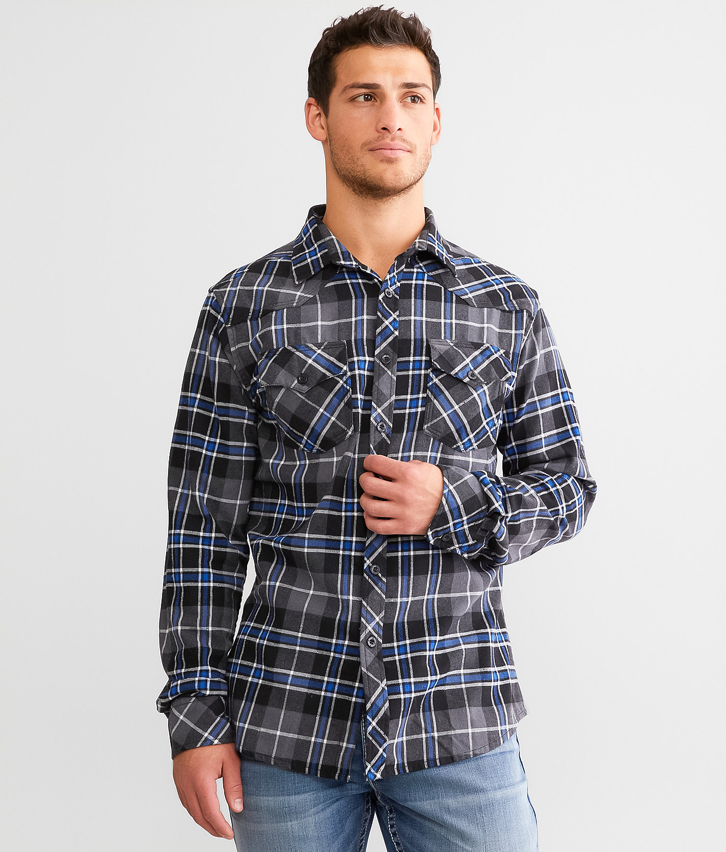 Reclaim Brushed Plaid Athletic Shirt - Men's Shirts in Grey Black Blue