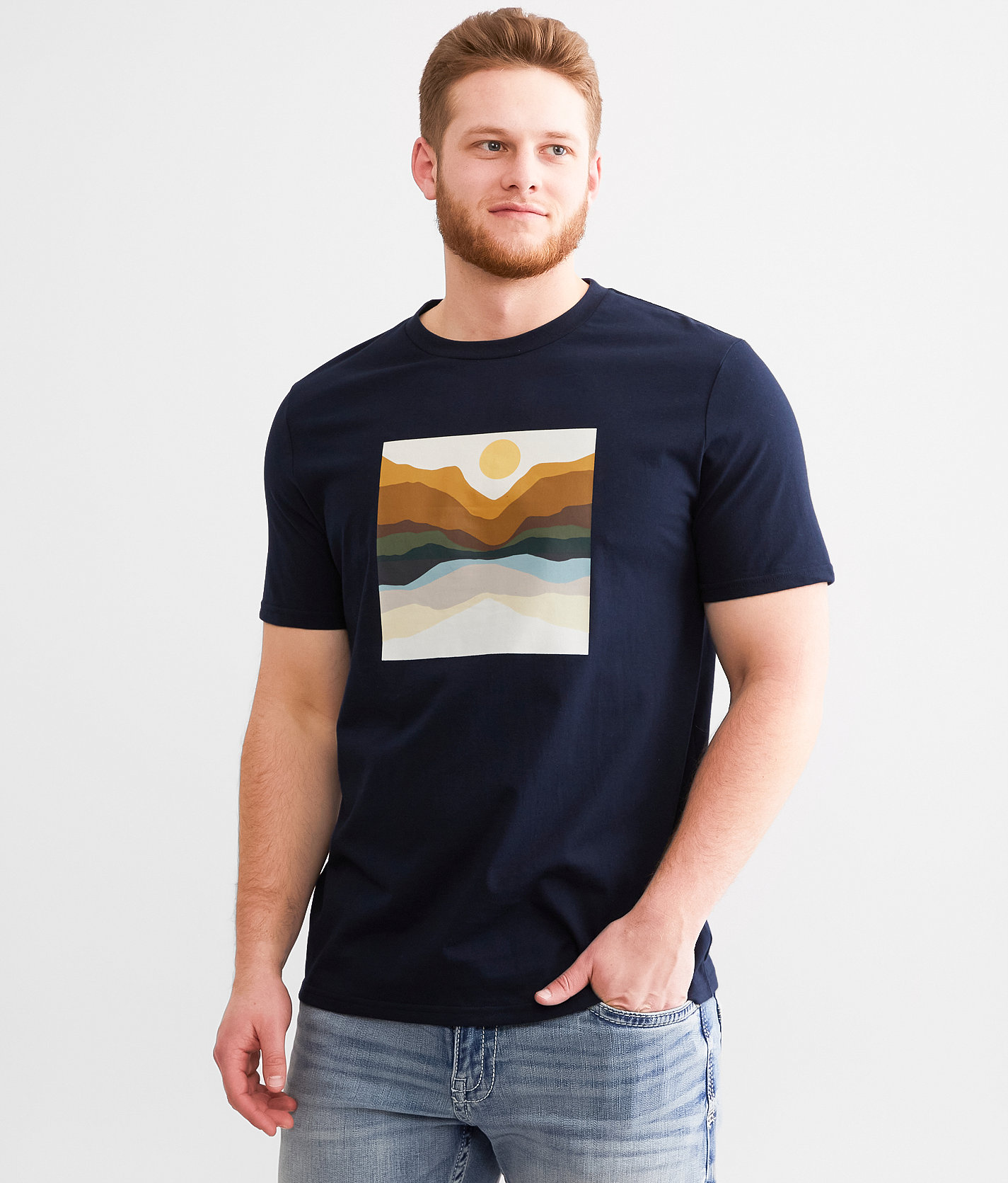 tentree Artist Series Oasis T-Shirt - Men's T-Shirts in Midnight Blue Amber Gold