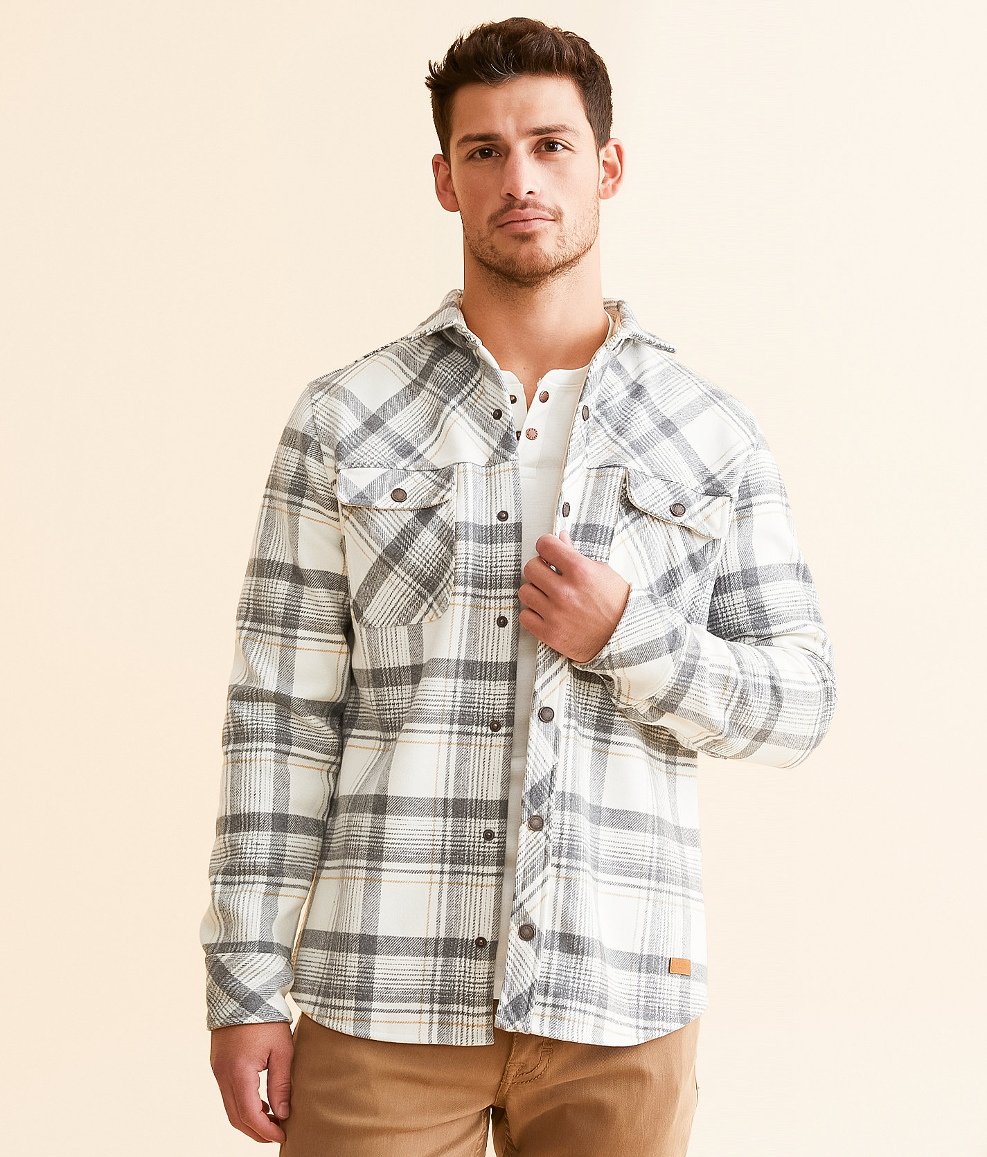 Outpost Makers Plaid Shacket - Men's Coats & Jackets in Grey Cream