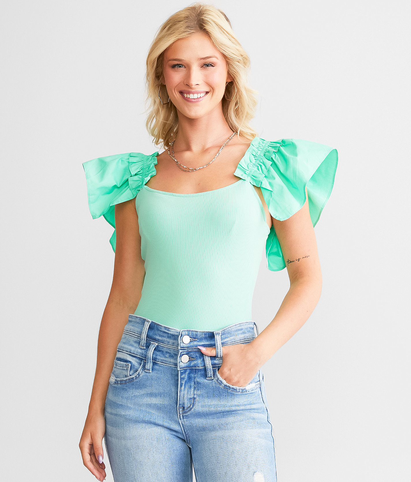 LE LIS Ruffled Bodysuit - Women's Bodysuits in Mint