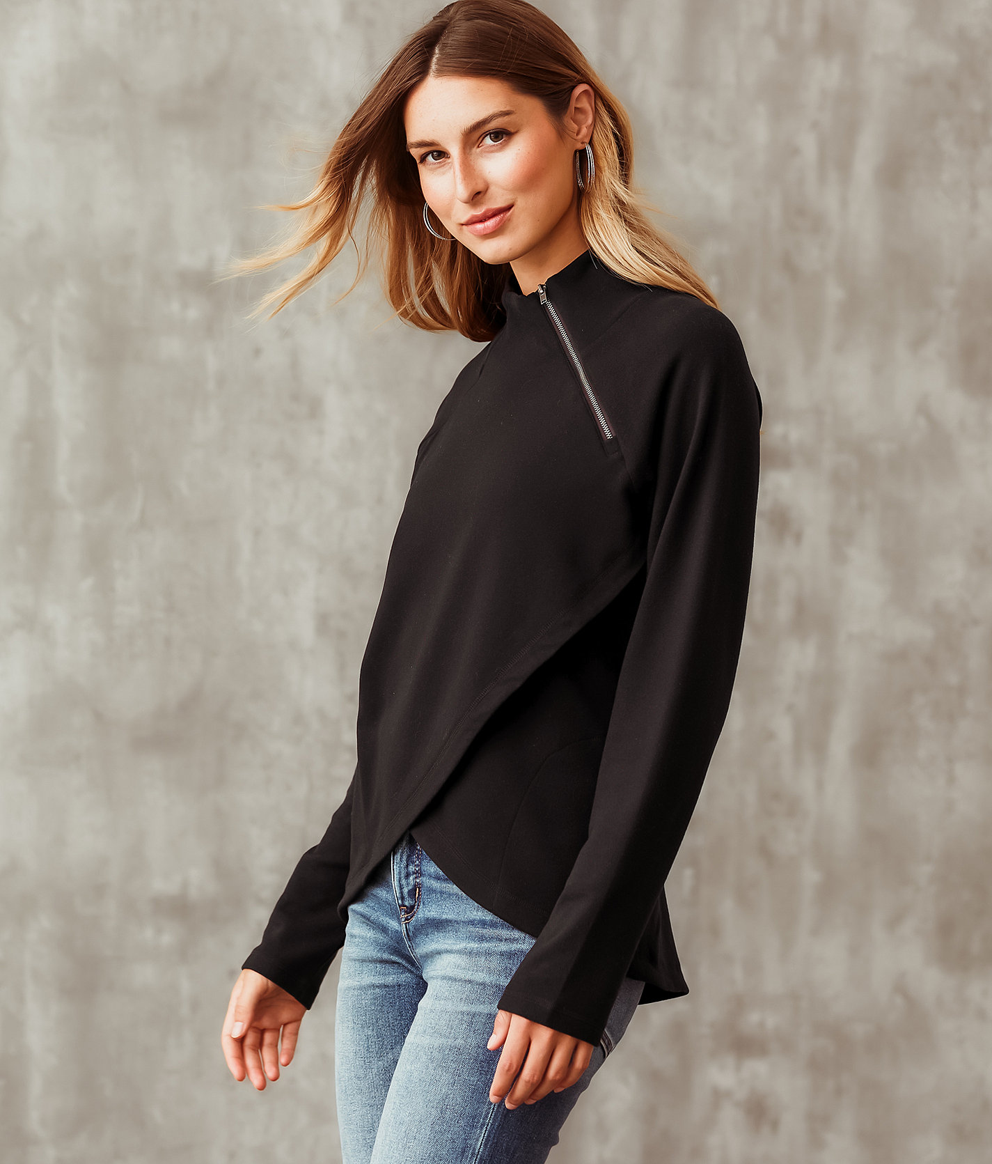 Buckle Black Asymmetrical Quarter Zip Pullover - Women's Sweatshirts in Black