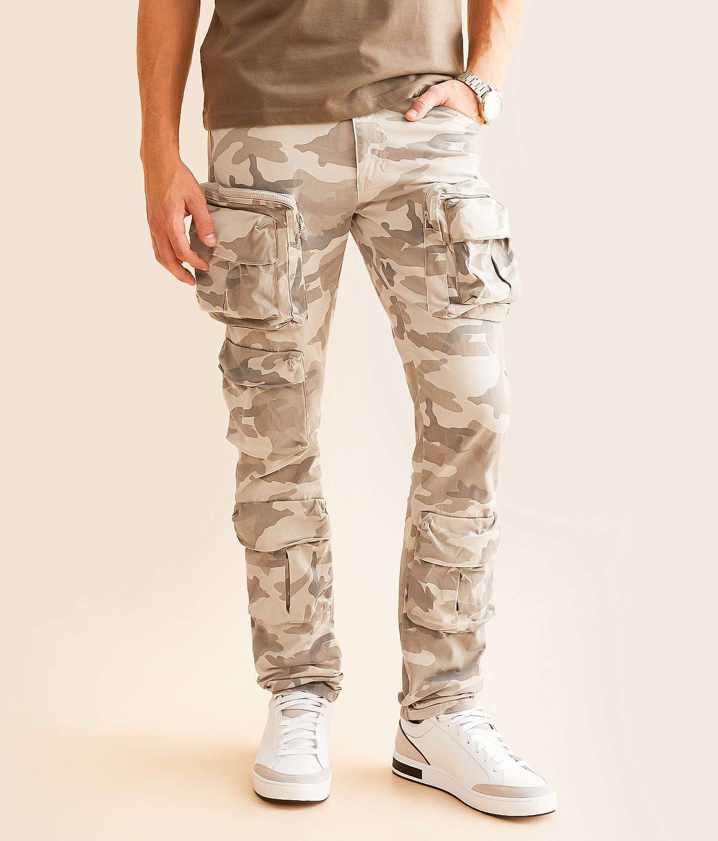 Smoke Rise® Slim Taper Stretch Cargo Camo Jean - Men's Jeans in Khaki Camo